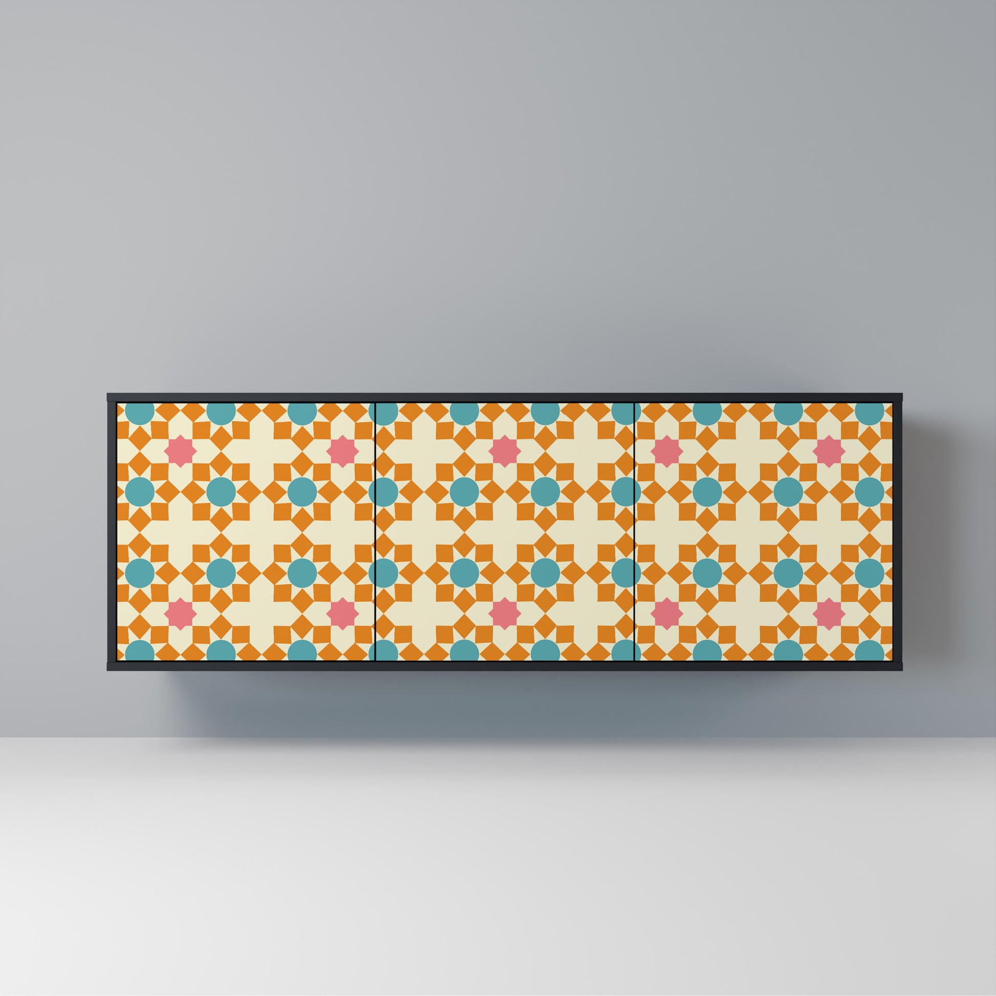 FLORAL DECOR 3-Door Sideboard in Black Finish