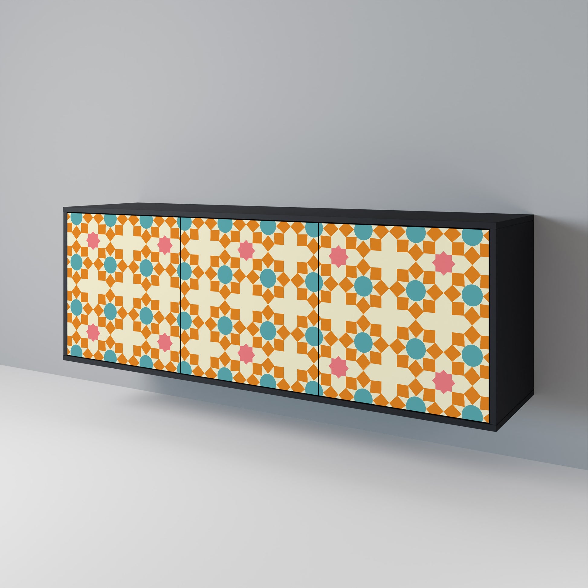 FLORAL DECOR 3-Door Sideboard in Black Finish