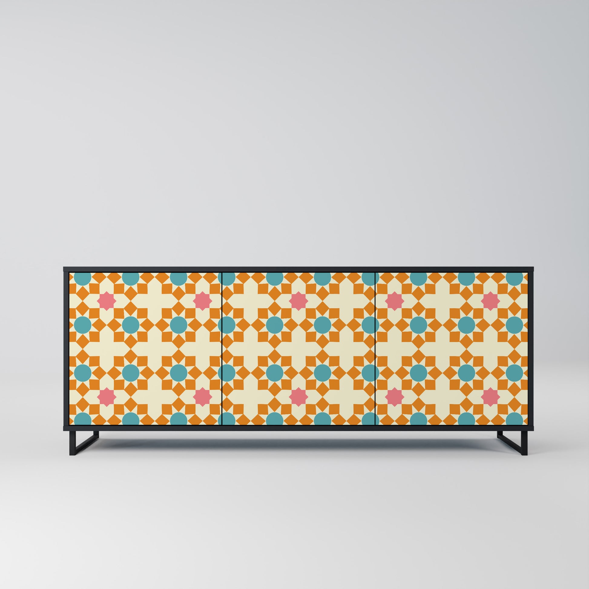 FLORAL DECOR 3-Door Sideboard in Black Finish