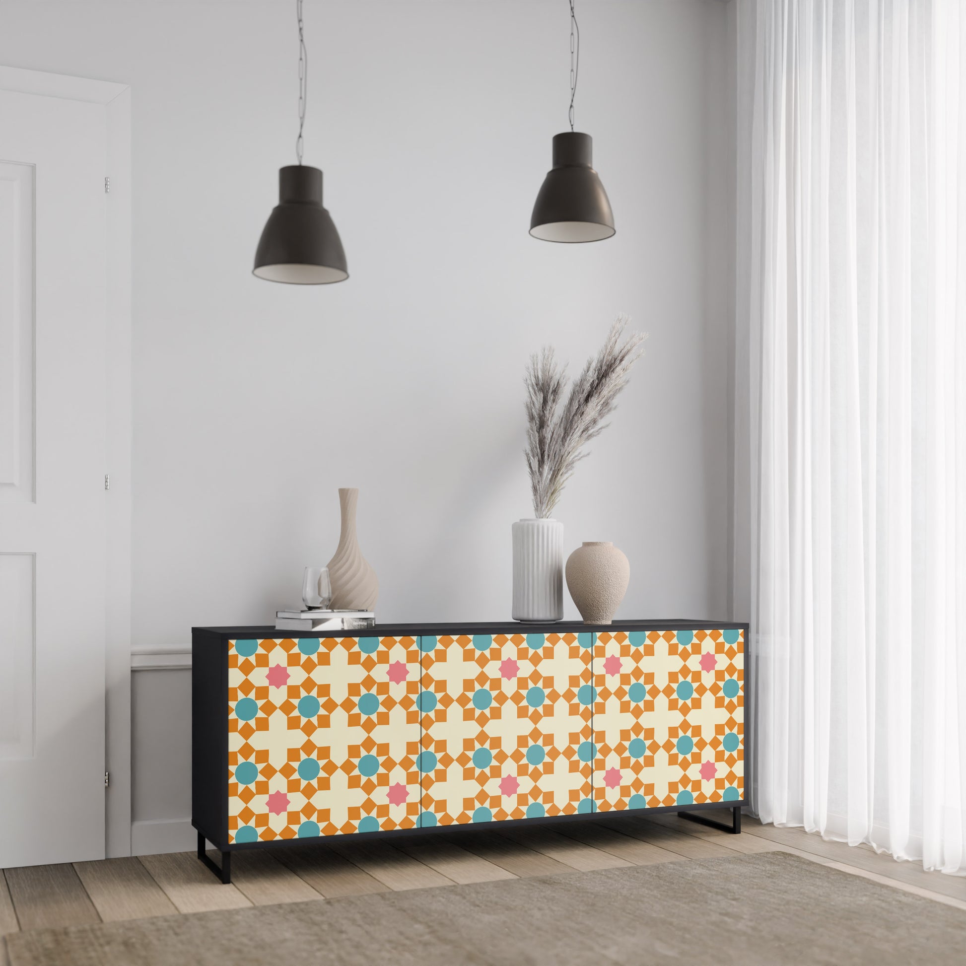 FLORAL DECOR 3-Door Sideboard in Black Finish