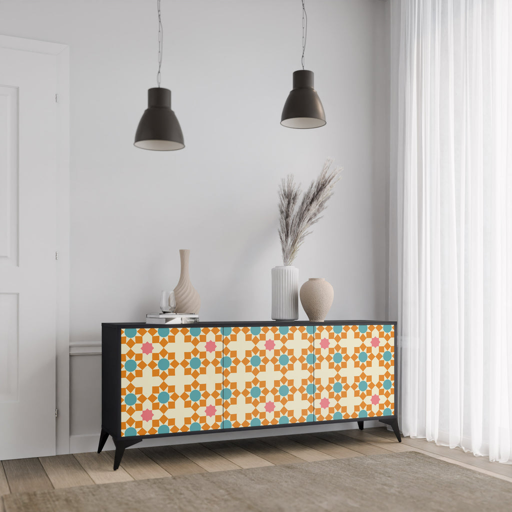FLORAL DECOR 3-Door Sideboard in Black Finish