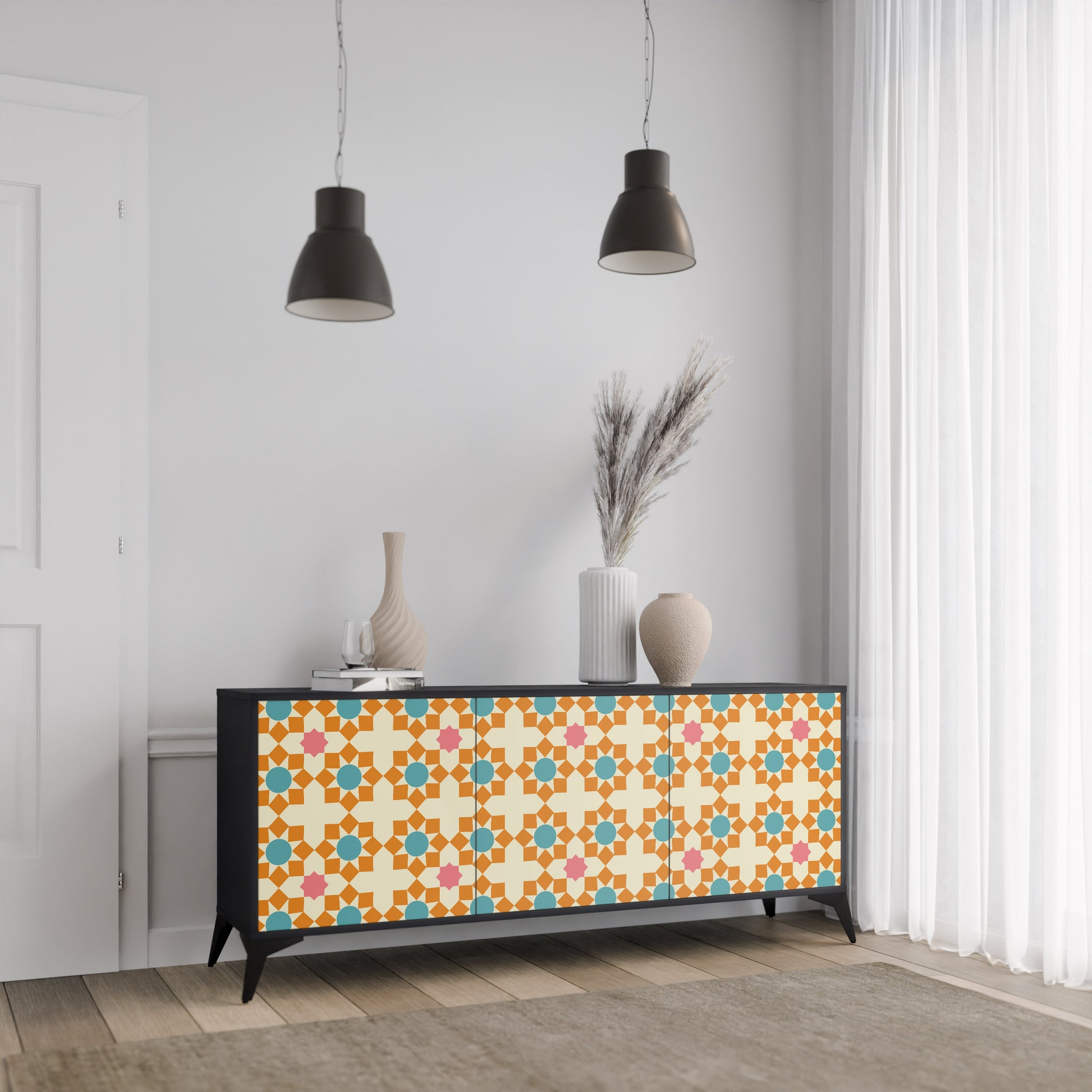 FLORAL DECOR 3-Door Sideboard in Black Finish