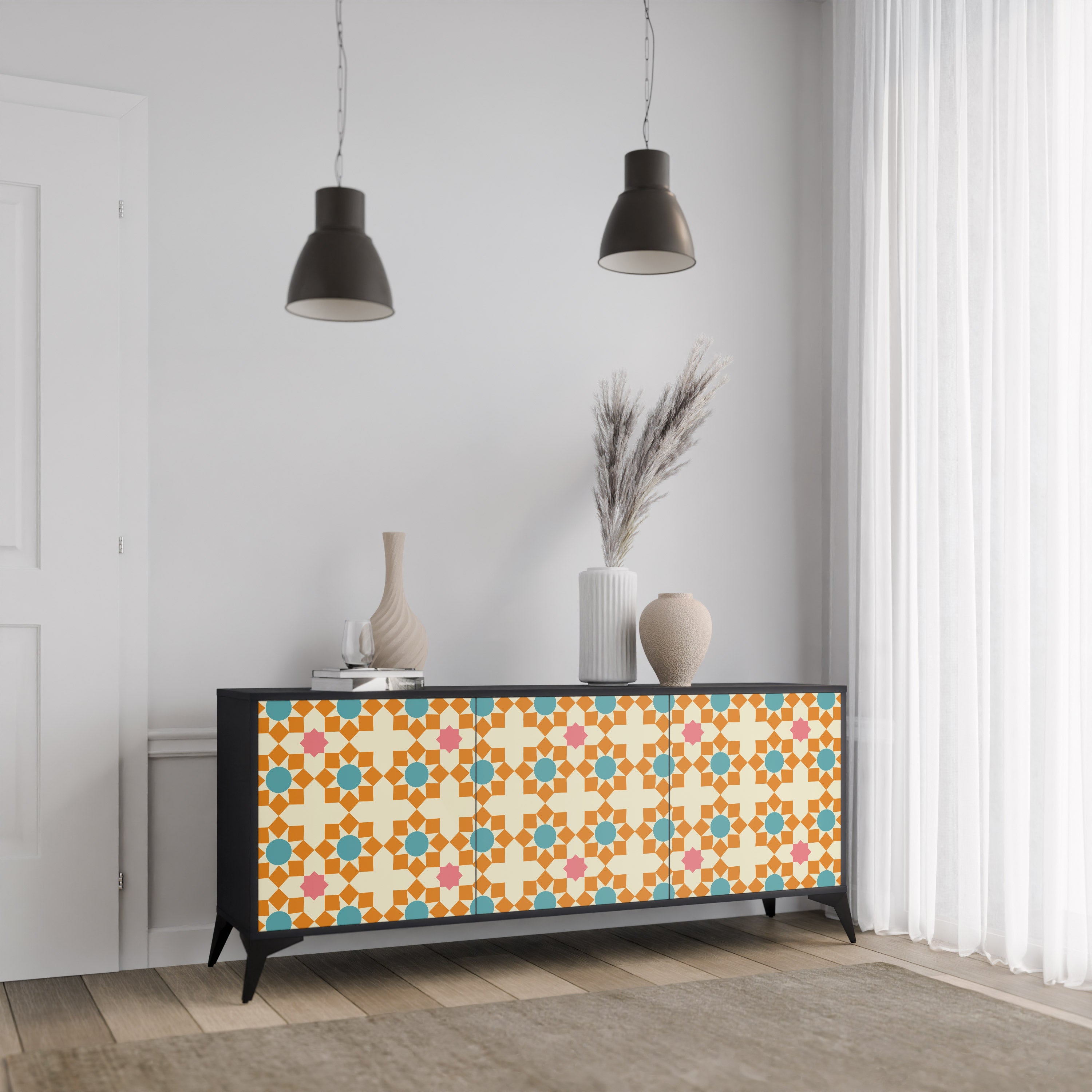 FLORAL DECOR 3-Door Sideboard in Black Finish