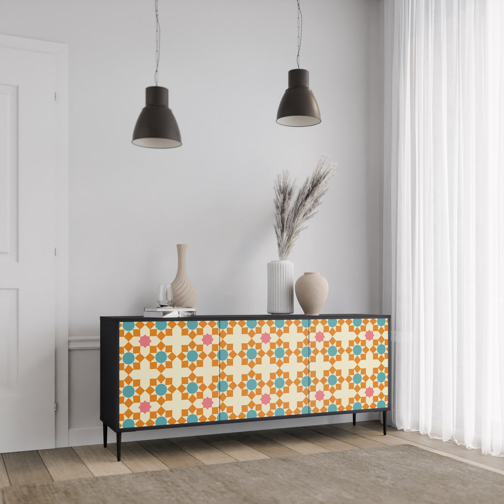 FLORAL DECOR 3-Door Sideboard in Black Finish