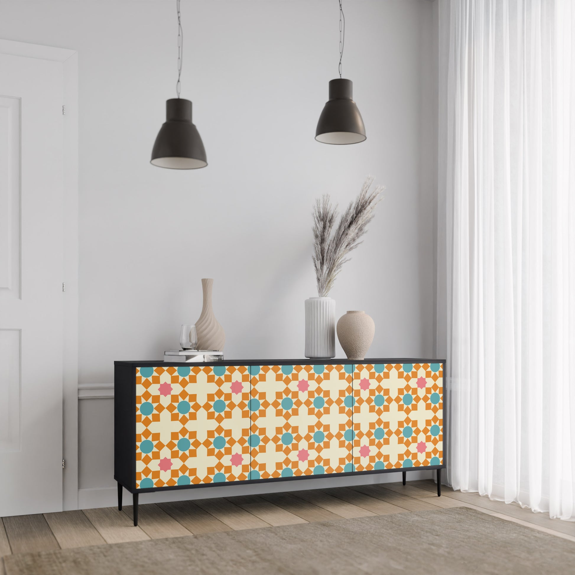FLORAL DECOR 3-Door Sideboard in Black Finish