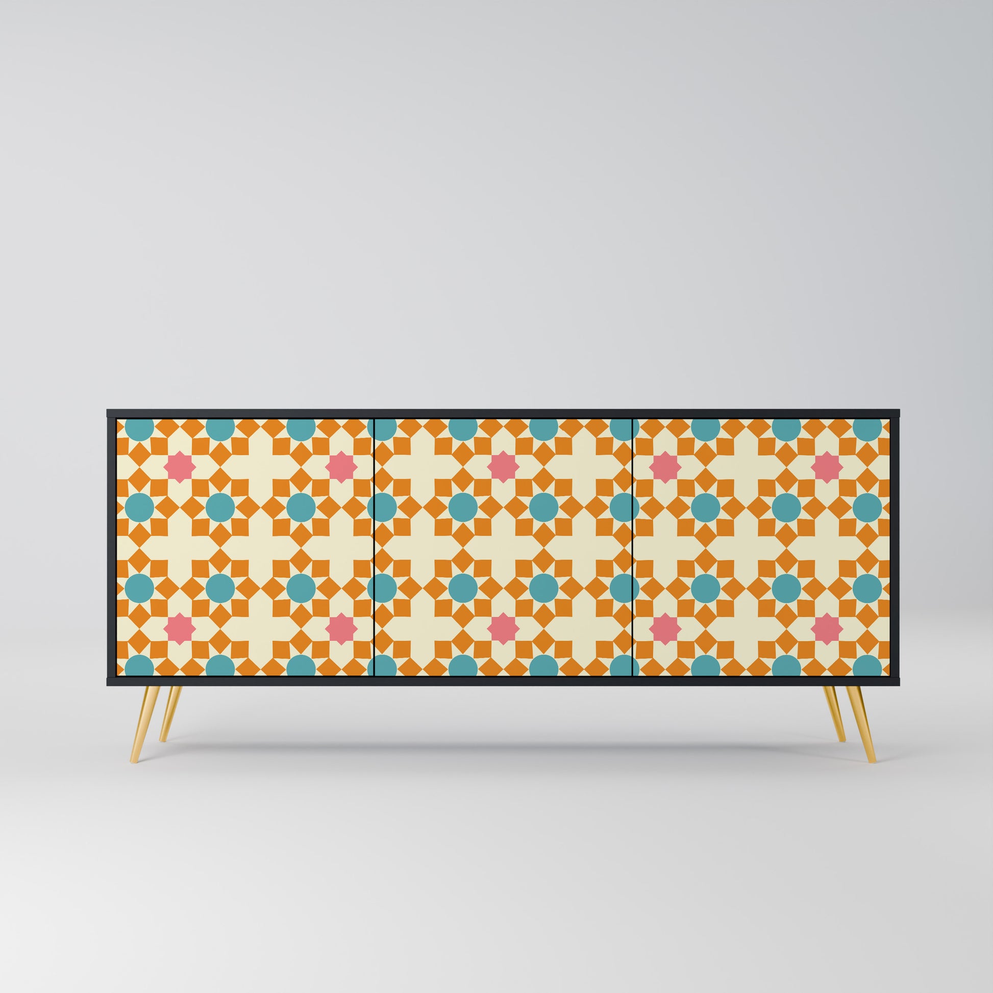 FLORAL DECOR 3-Door Sideboard in Black Finish
