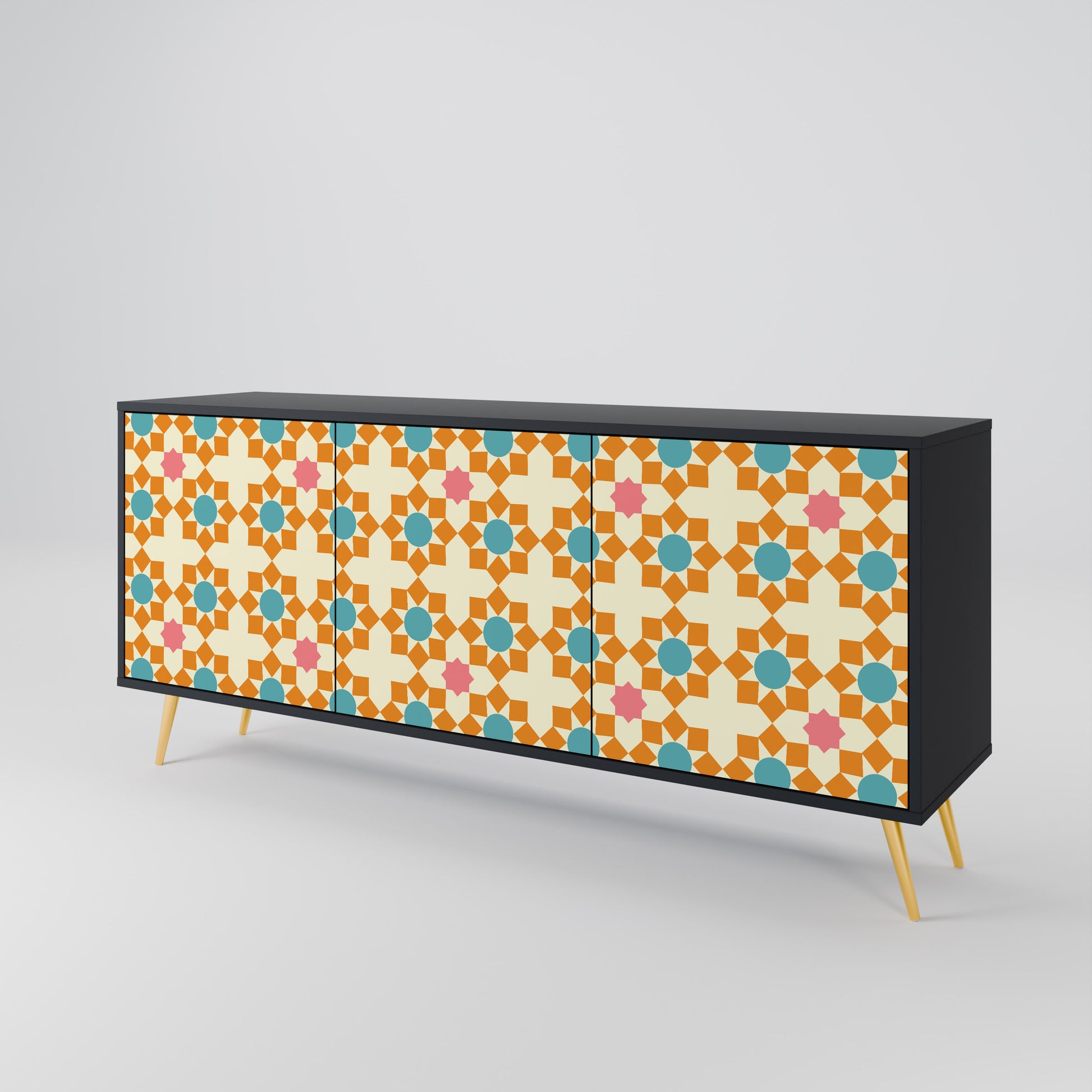 FLORAL DECOR 3-Door Sideboard in Black Finish