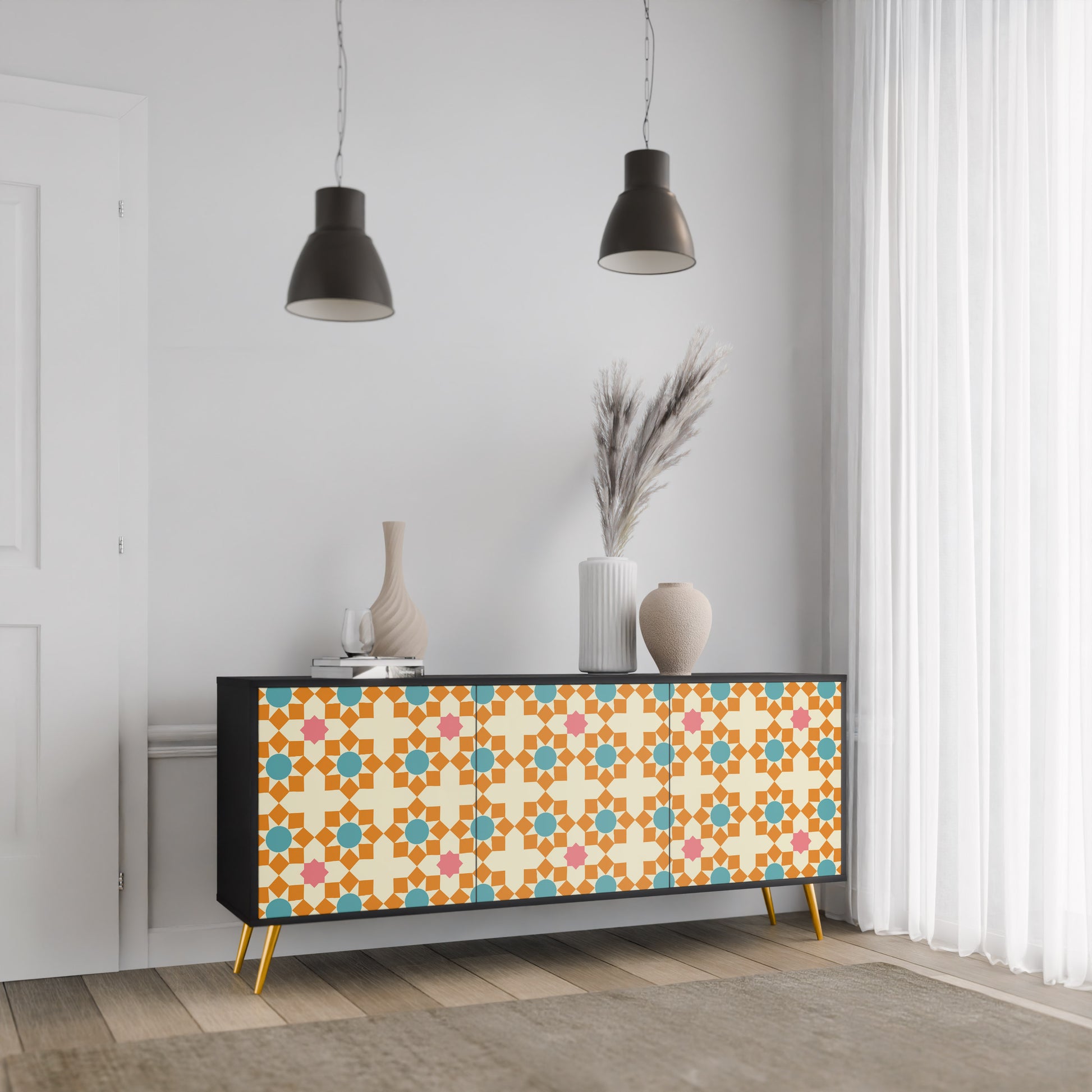 FLORAL DECOR 3-Door Sideboard in Black Finish