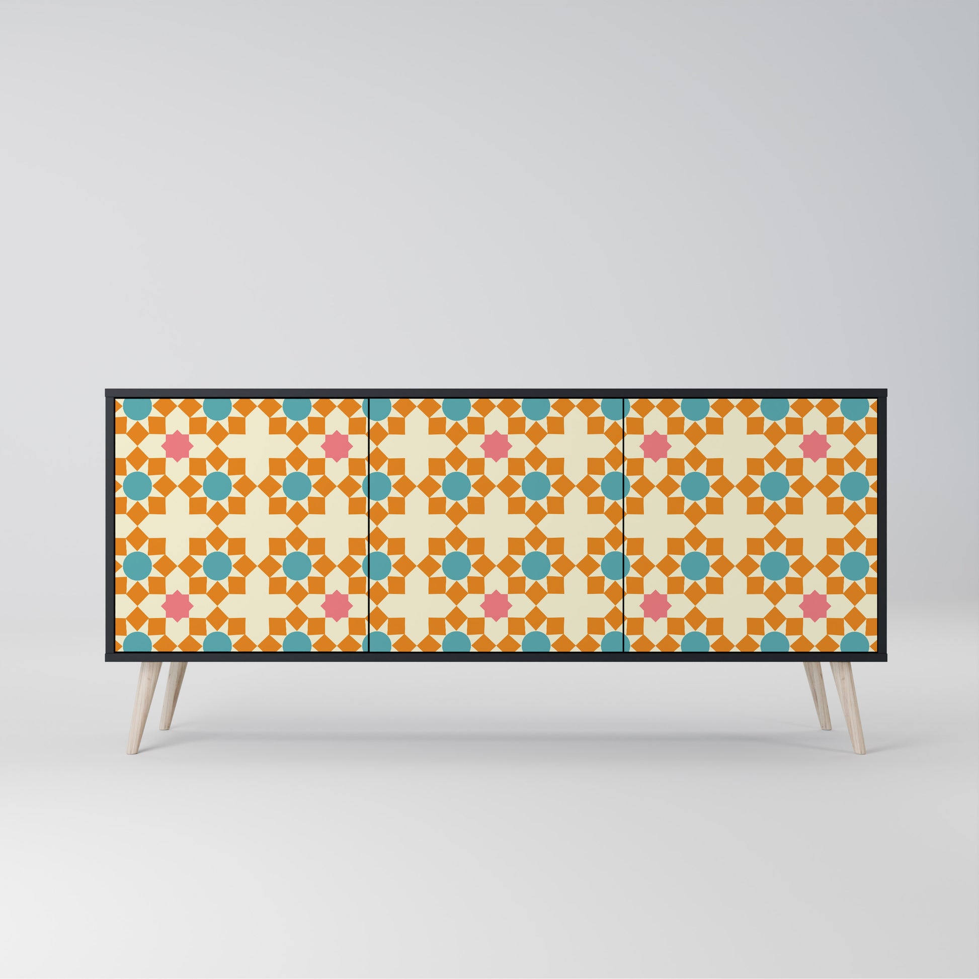 FLORAL DECOR 3-Door Sideboard in Black Finish