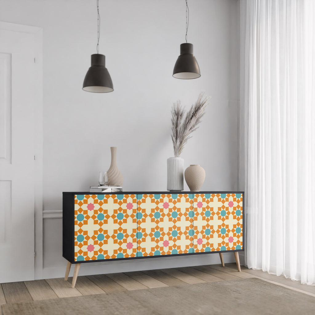FLORAL DECOR 3-Door Sideboard in Black Finish