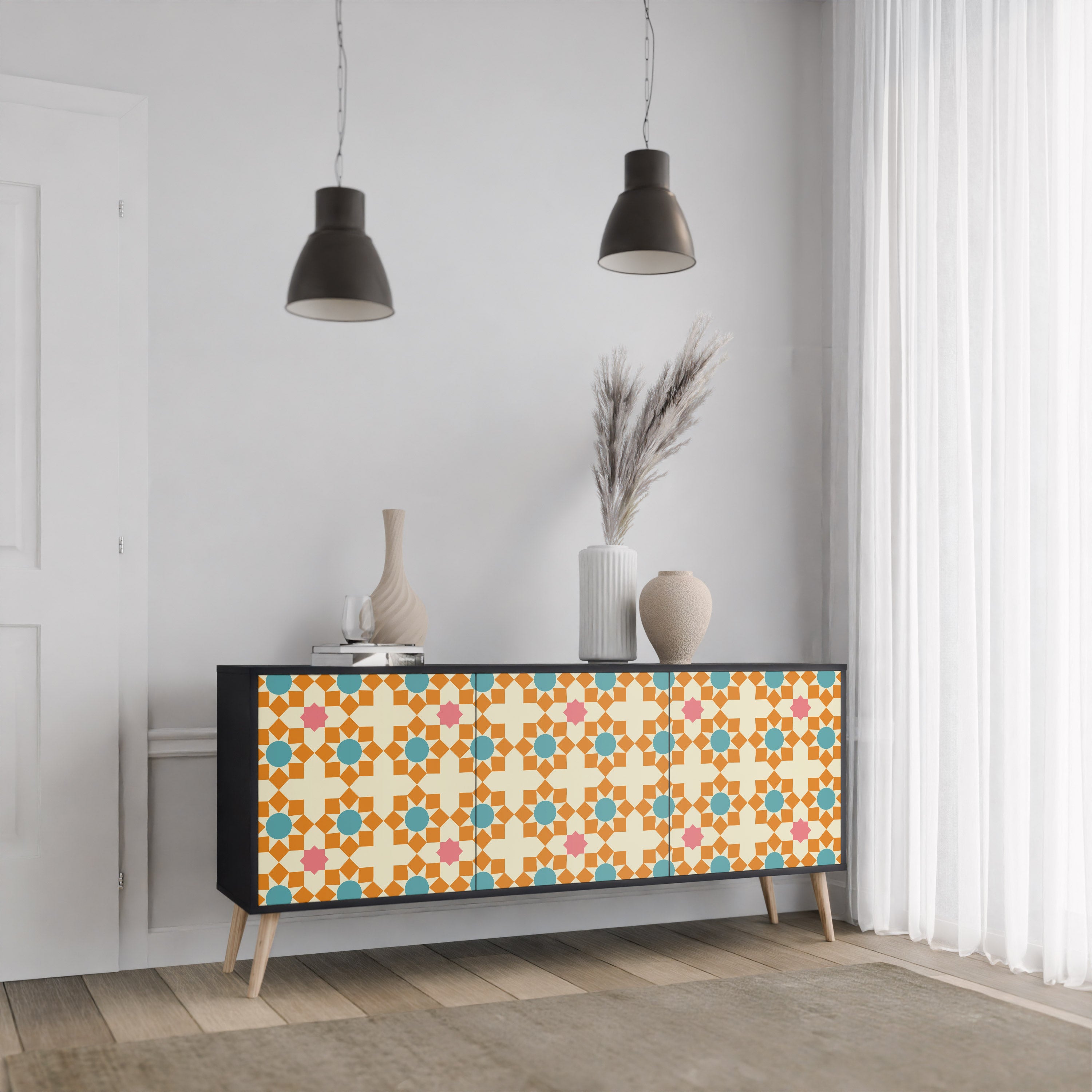 FLORAL DECOR 3-Door Sideboard in Black Finish