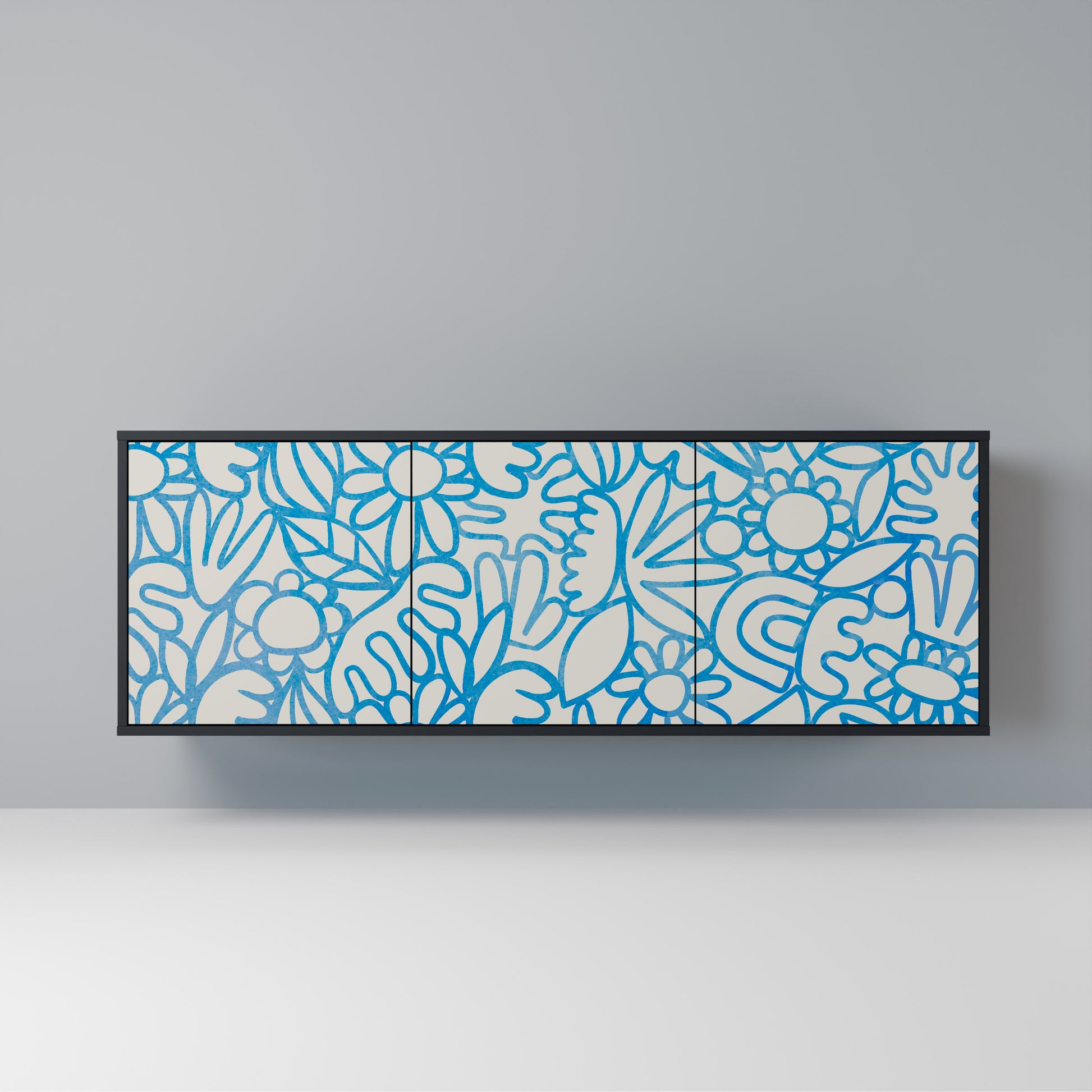 BLOOMY MORNING 3-Door Sideboard in Black Finish