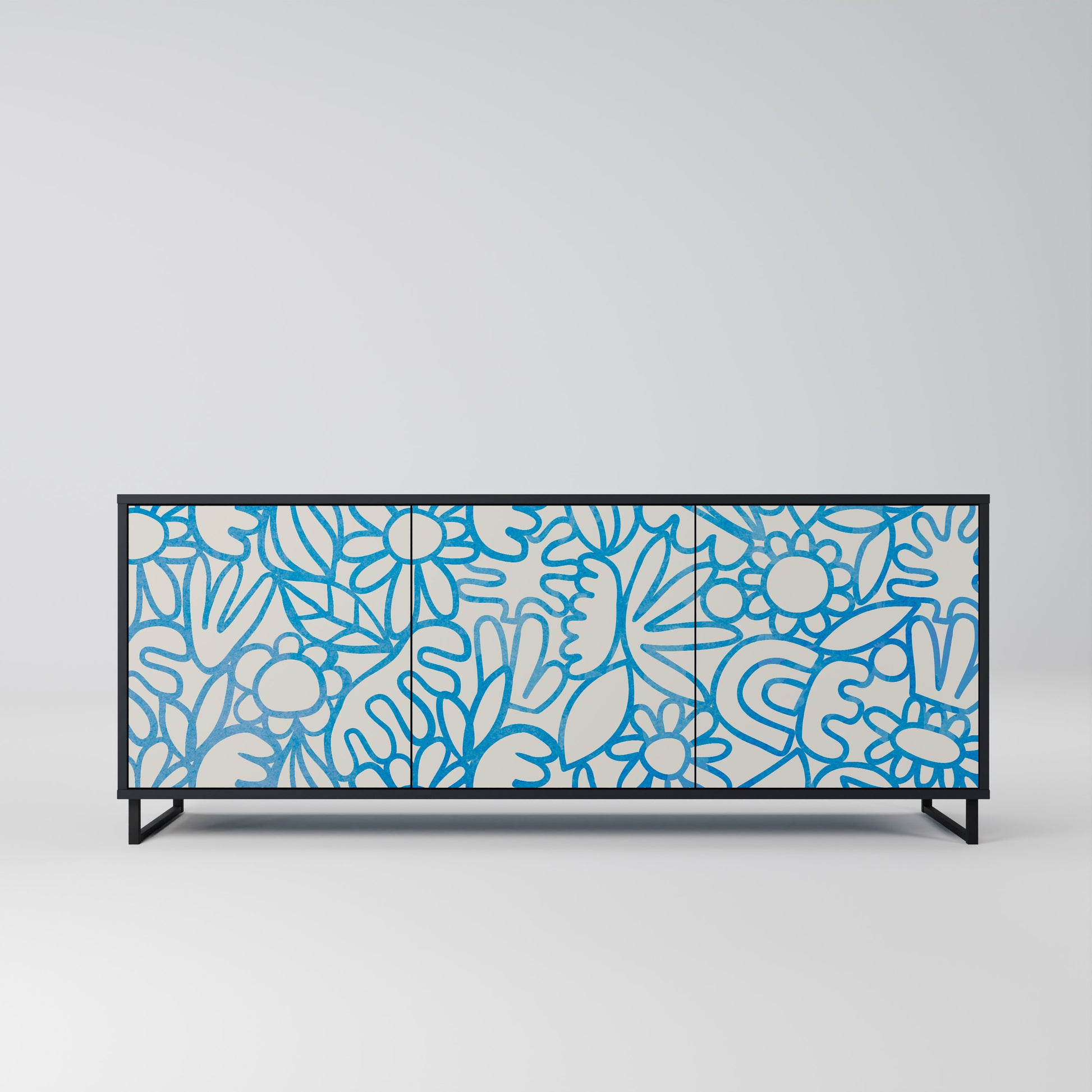 BLOOMY MORNING 3-Door Sideboard in Black Finish