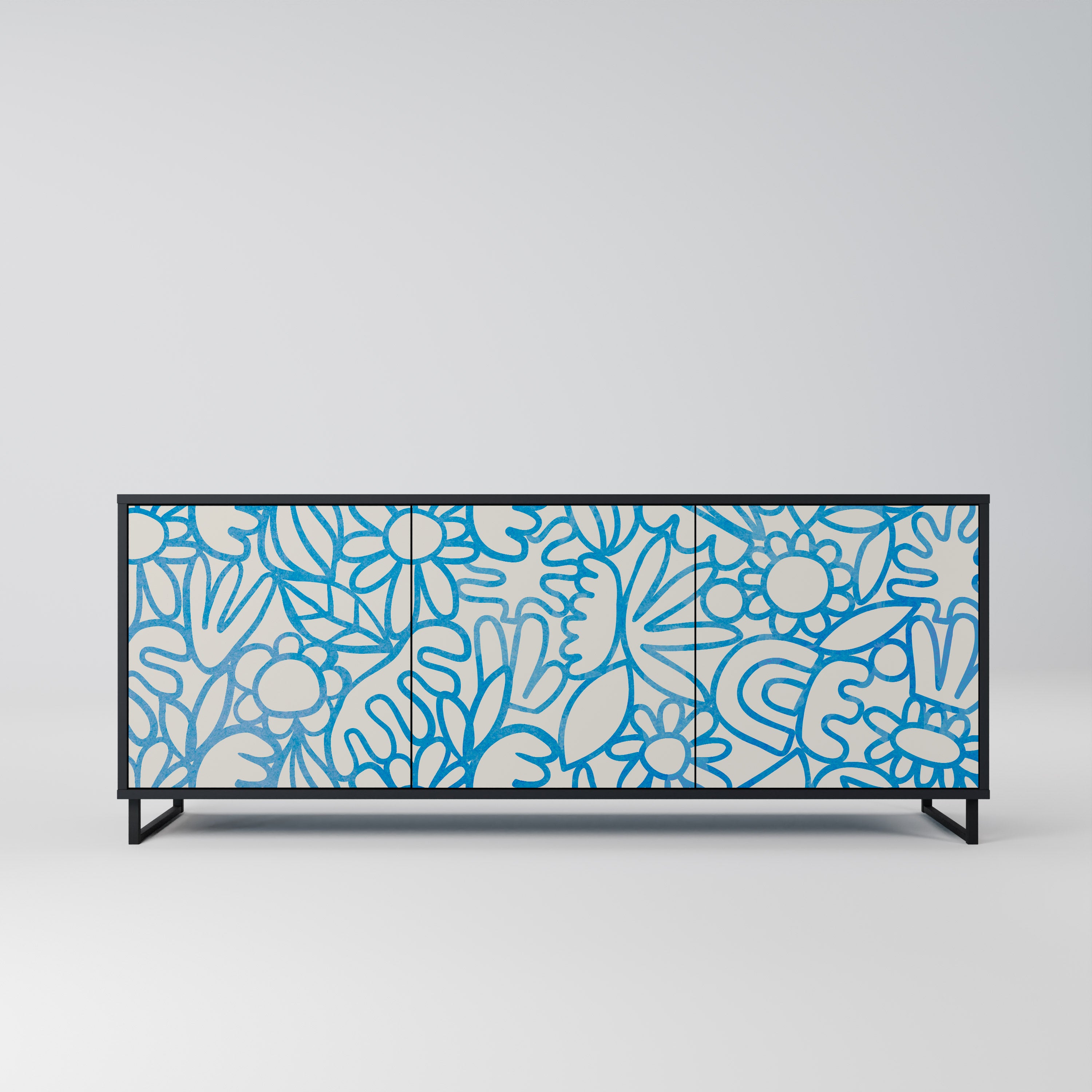BLOOMY MORNING 3-Door Sideboard in Black Finish