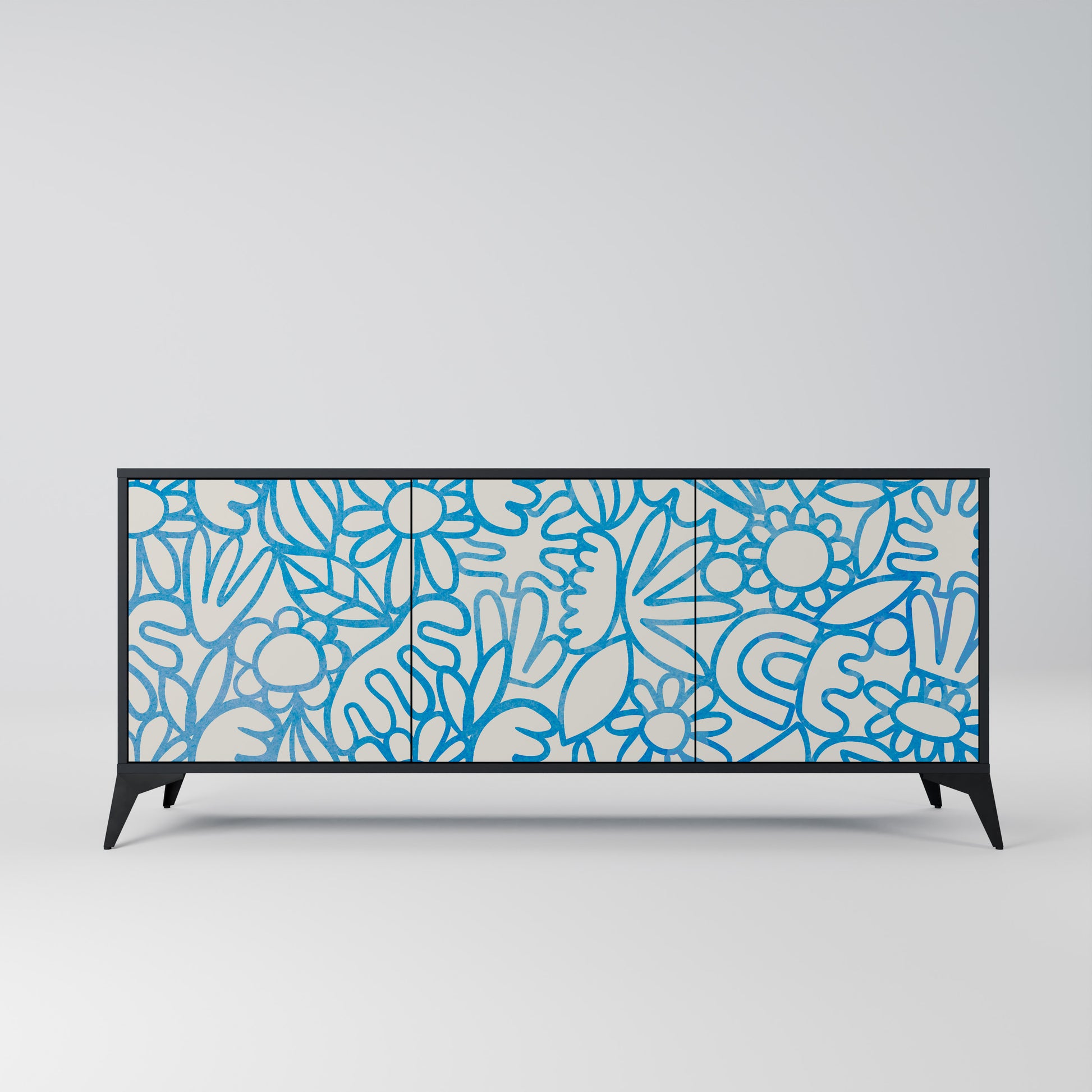 BLOOMY MORNING 3-Door Sideboard in Black Finish