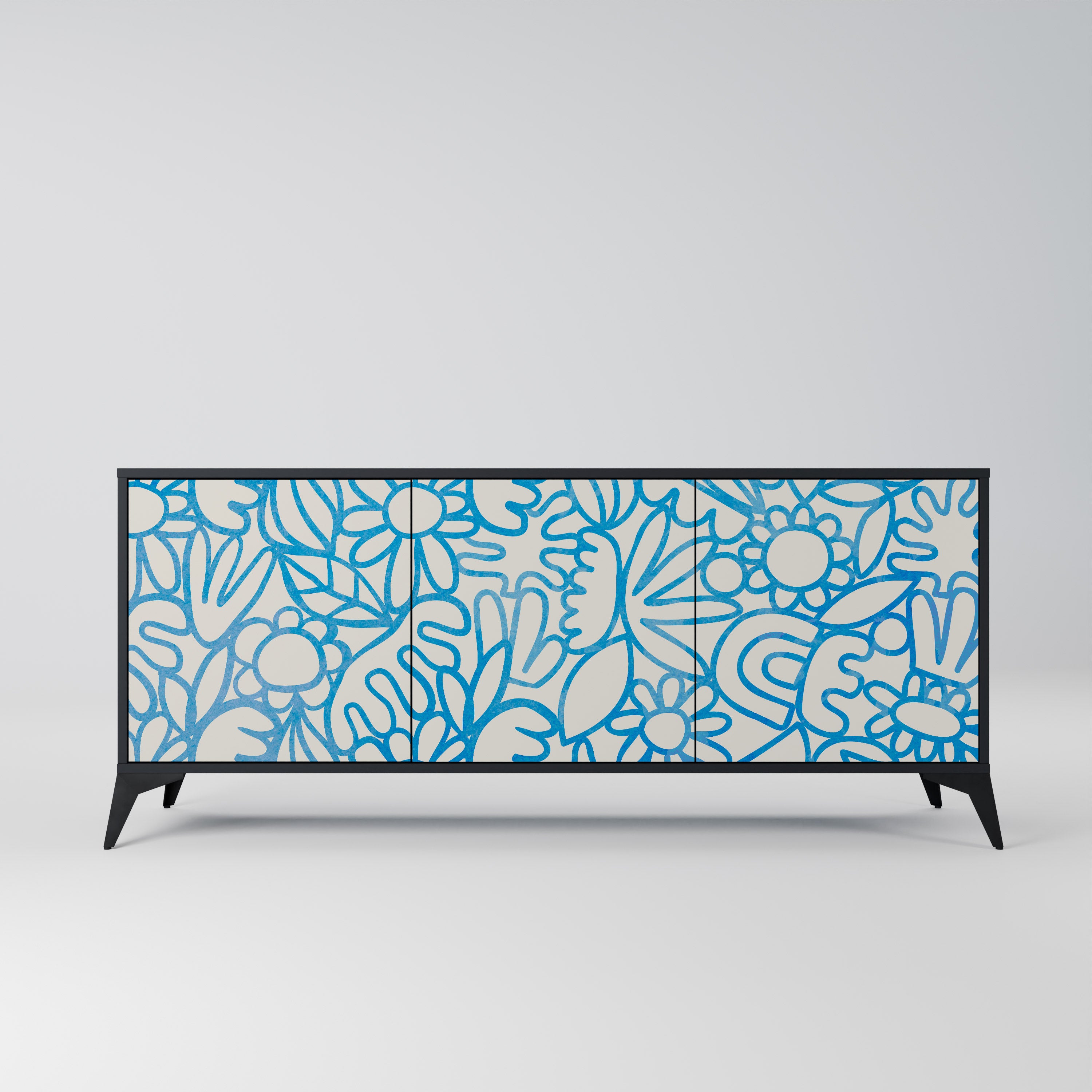 BLOOMY MORNING 3-Door Sideboard in Black Finish