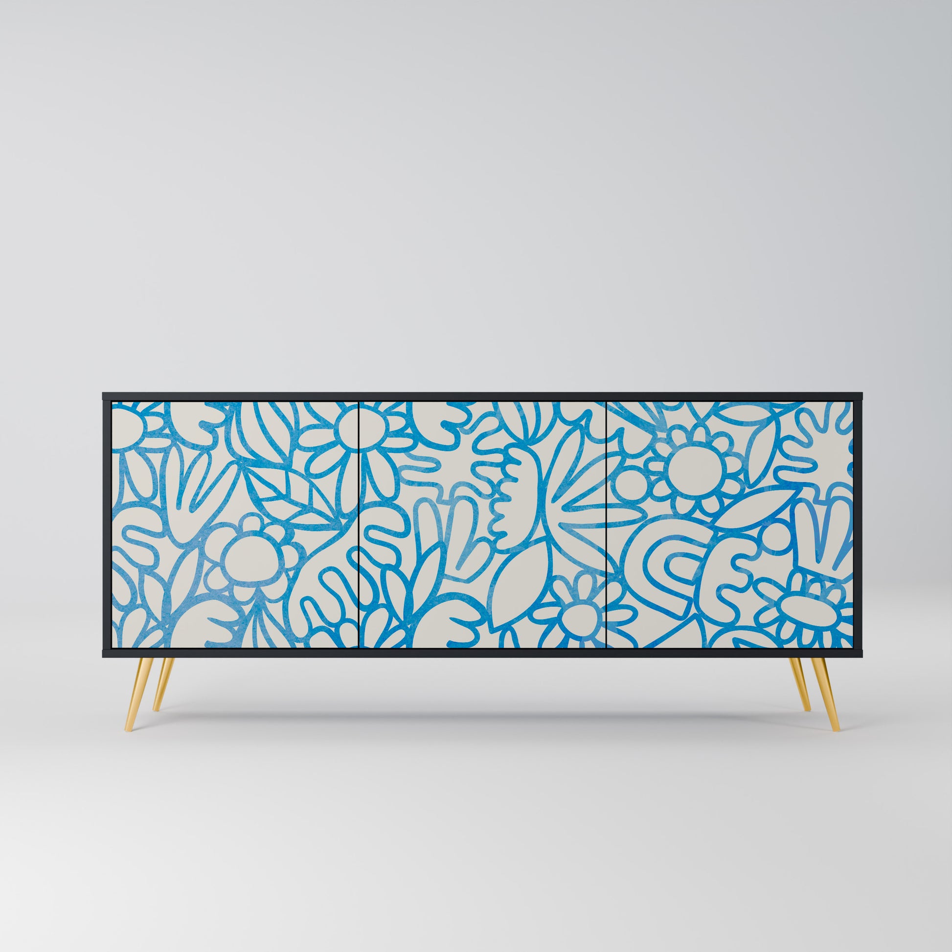 BLOOMY MORNING 3-Door Sideboard in Black Finish