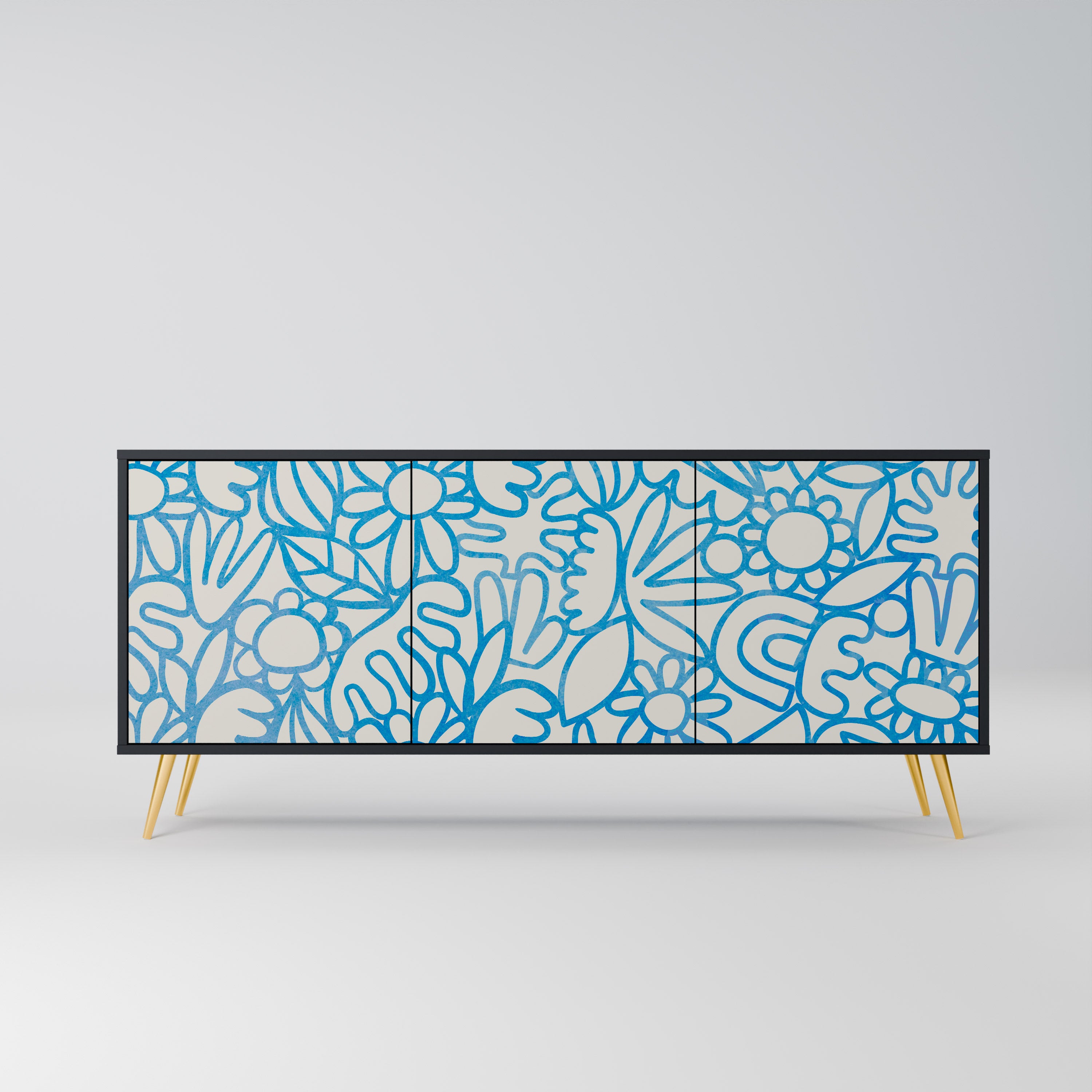 BLOOMY MORNING 3-Door Sideboard in Black Finish