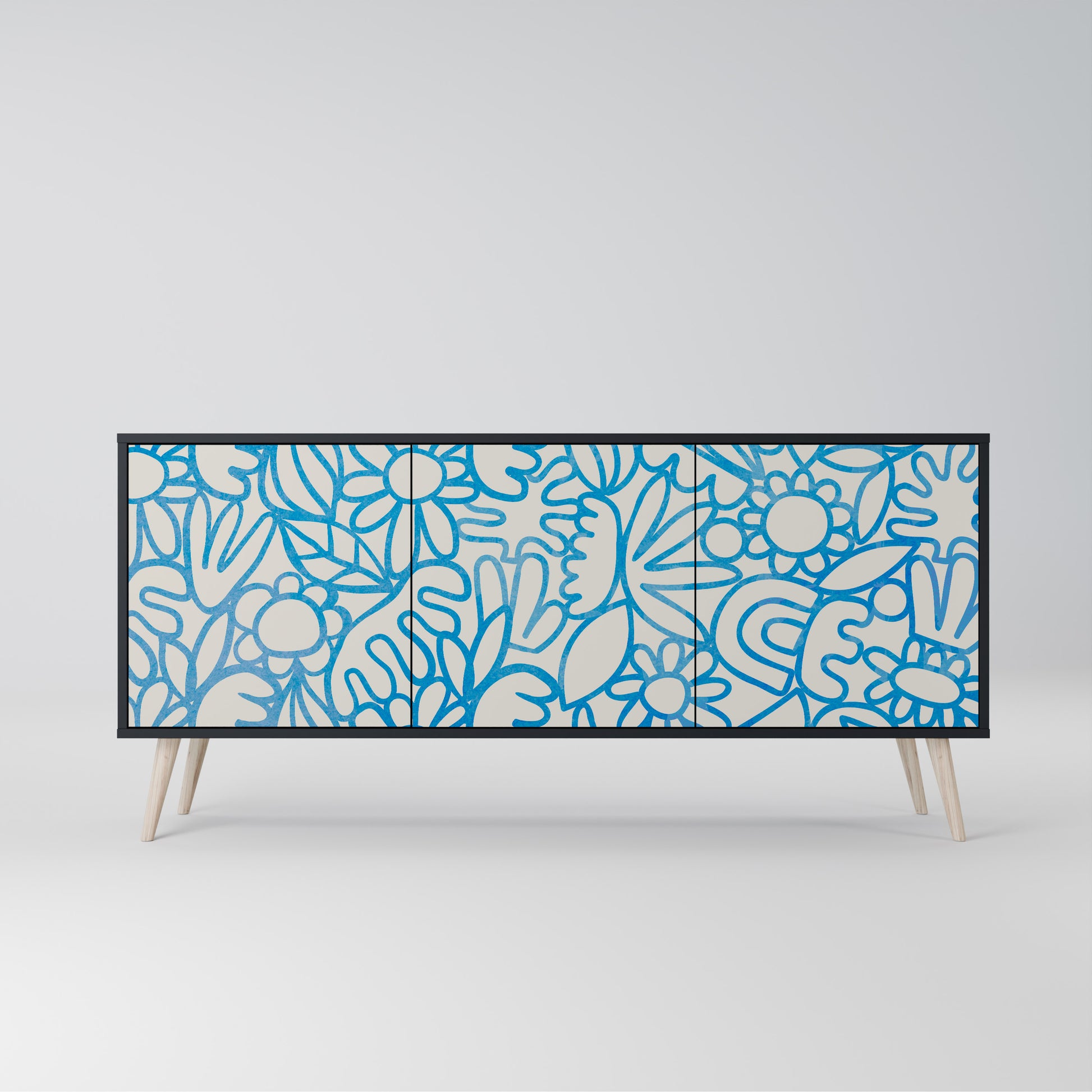 BLOOMY MORNING 3-Door Sideboard in Black Finish