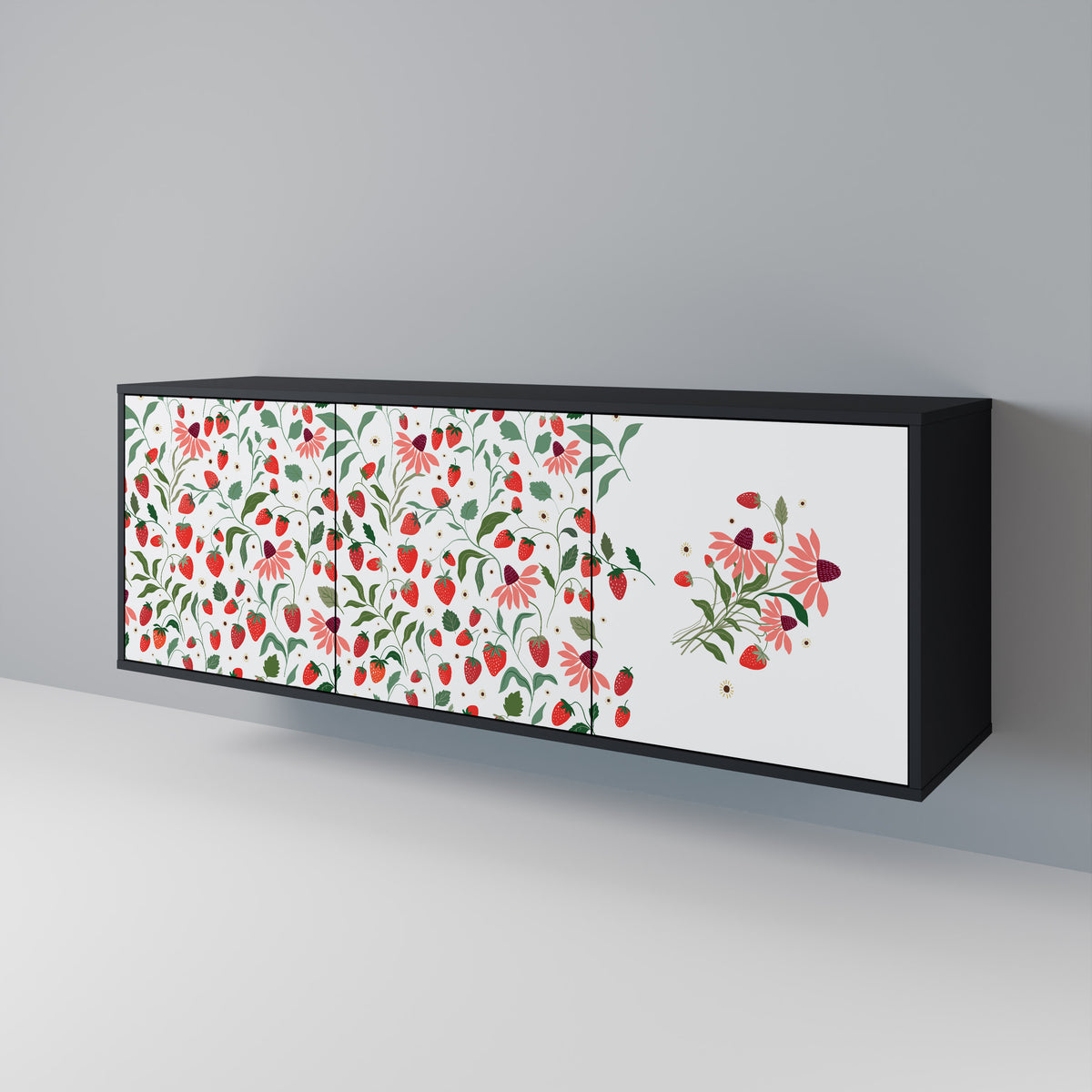 FLOWERS AND STRAWBERRIES Aparador de 3 Puertas