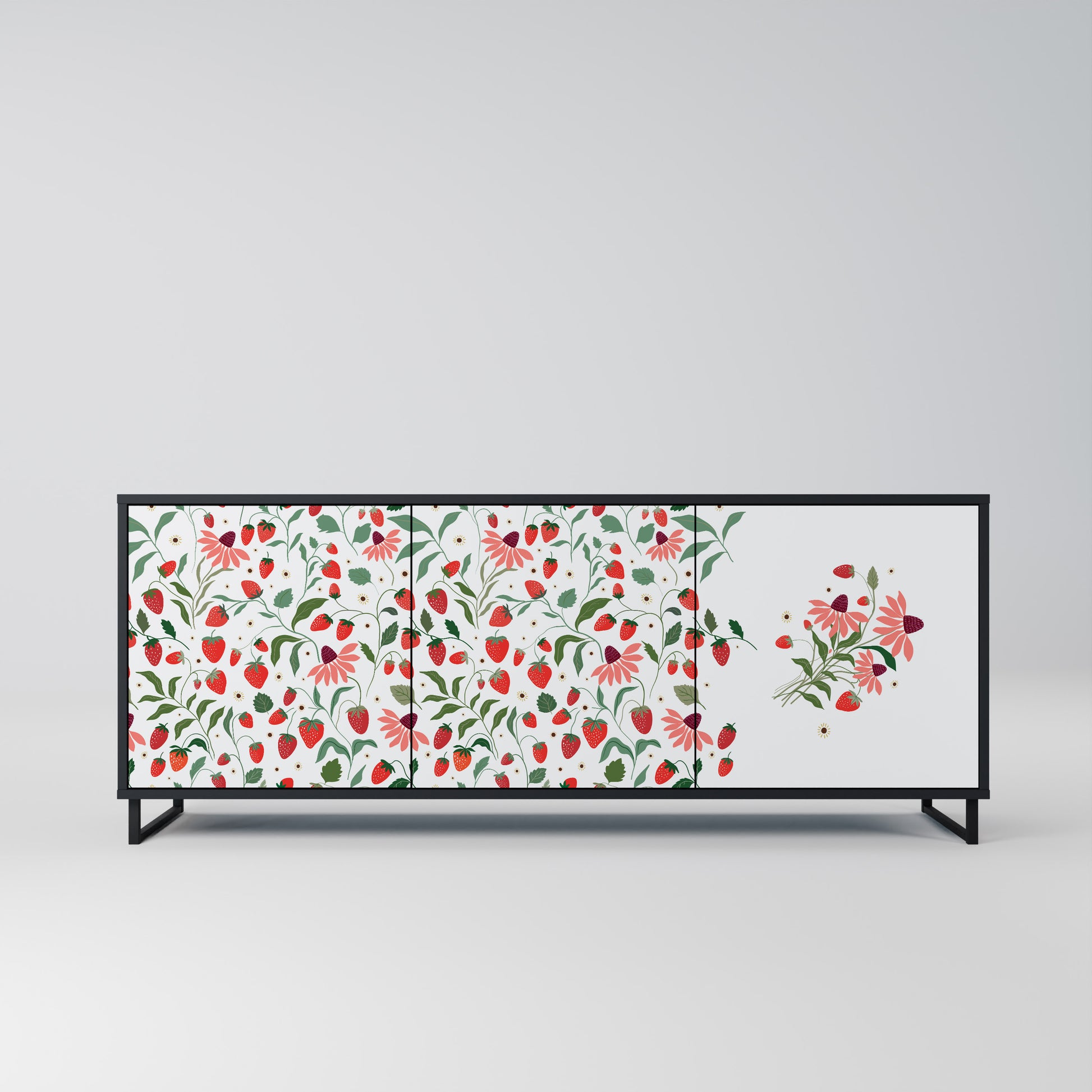 FLOWERS AND STRAWBERRIES 3-Door Sideboard in Black Finish