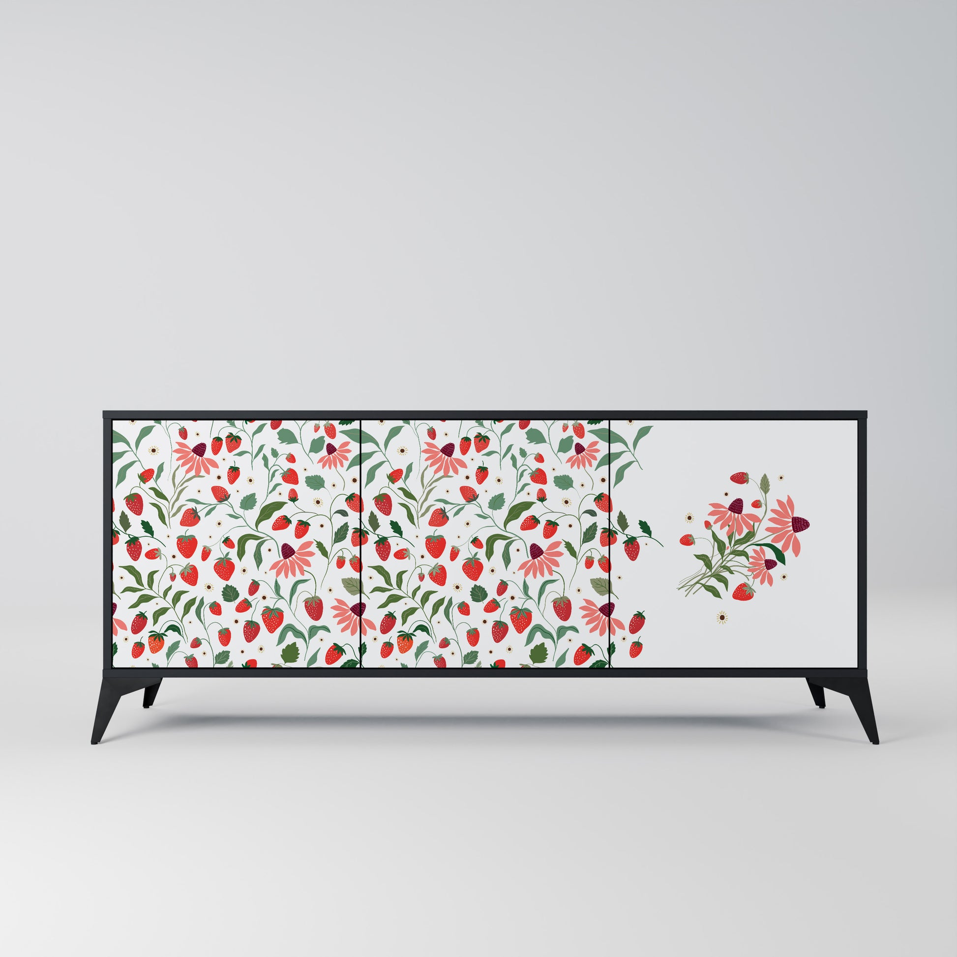 FLOWERS AND STRAWBERRIES 3-Door Sideboard in Black Finish