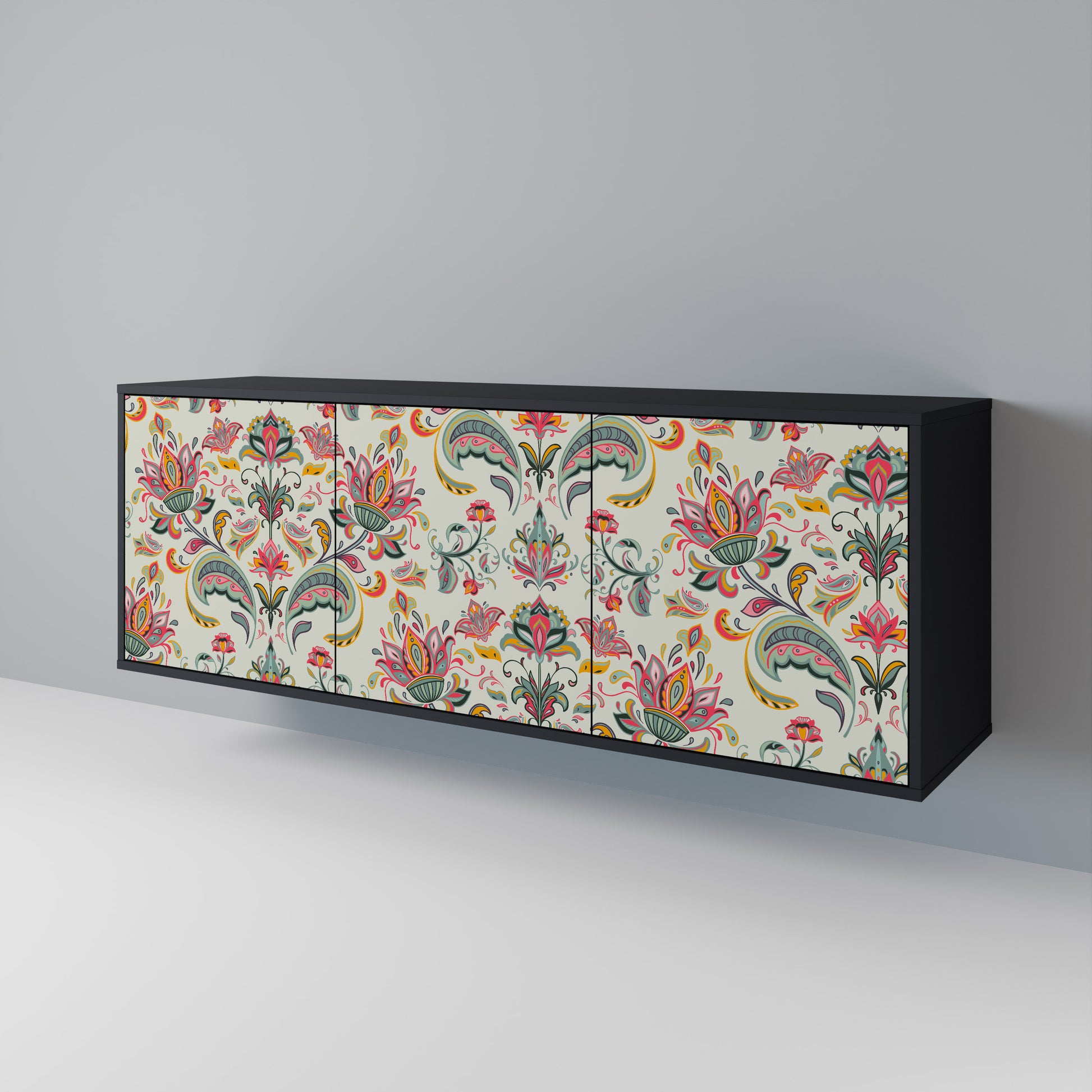 ORGANIC FOLKLORE 3-Door Sideboard in Black Finish