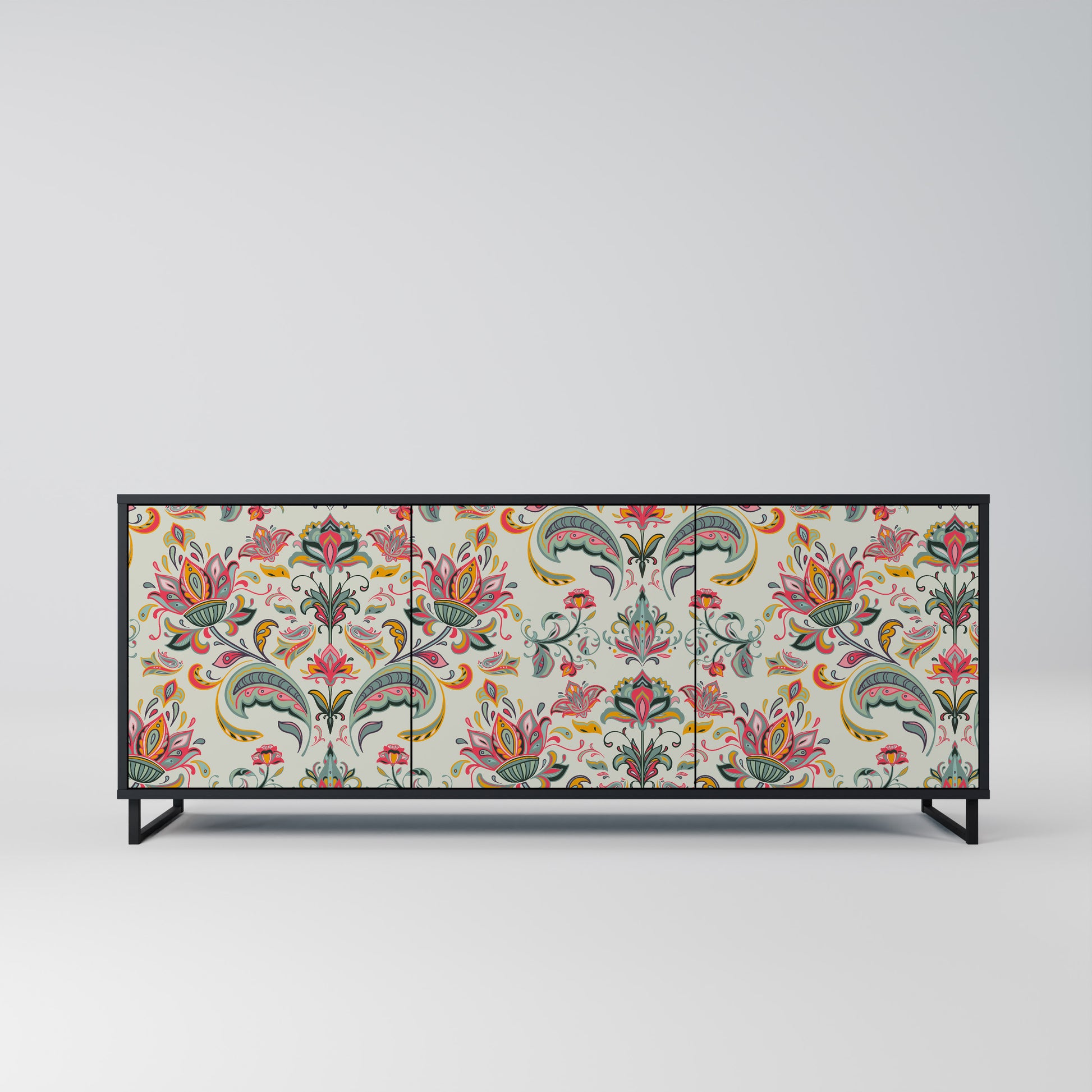 ORGANIC FOLKLORE 3-Door Sideboard in Black Finish