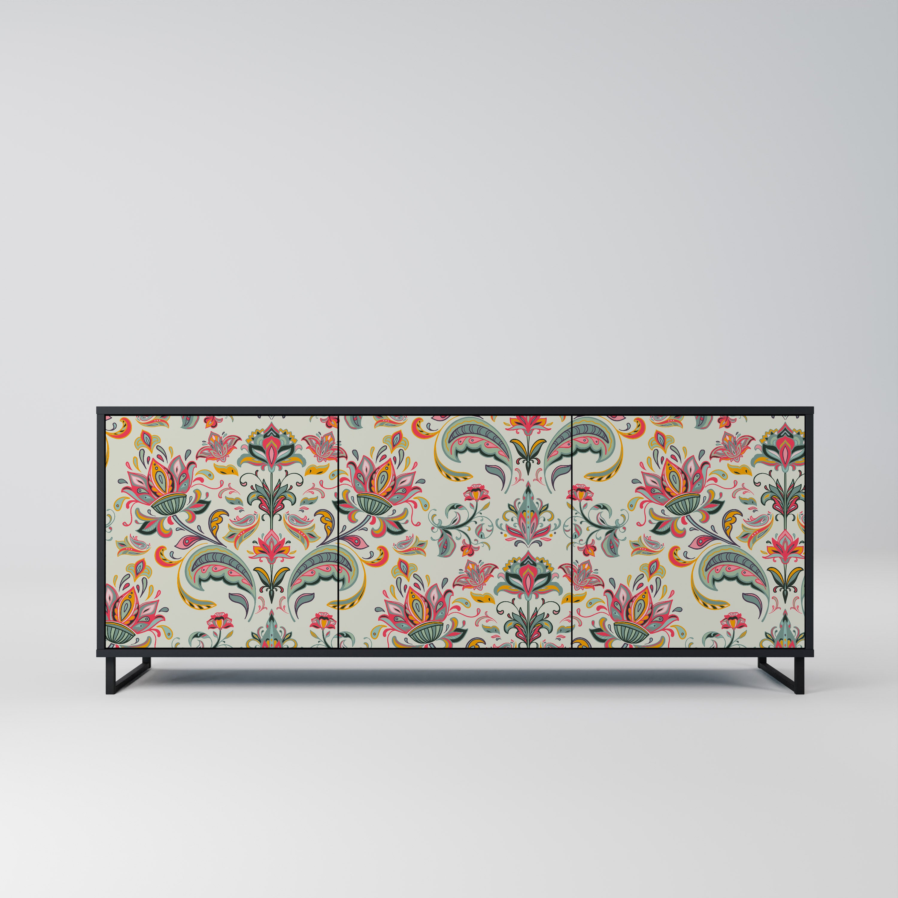ORGANIC FOLKLORE 3-Door Sideboard in Black Finish