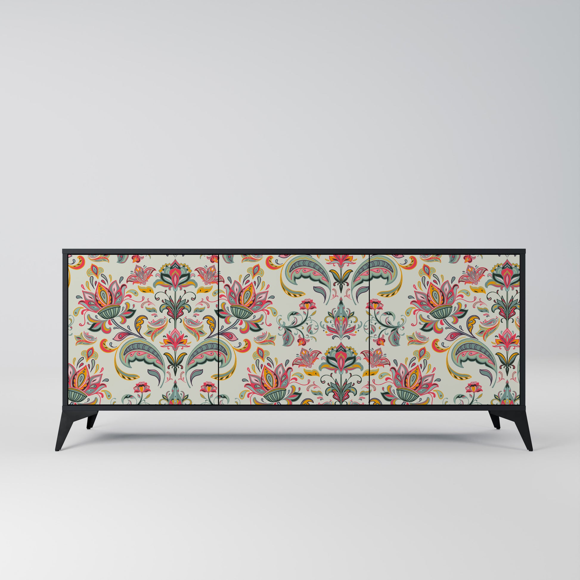 ORGANIC FOLKLORE 3-Door Sideboard in Black Finish
