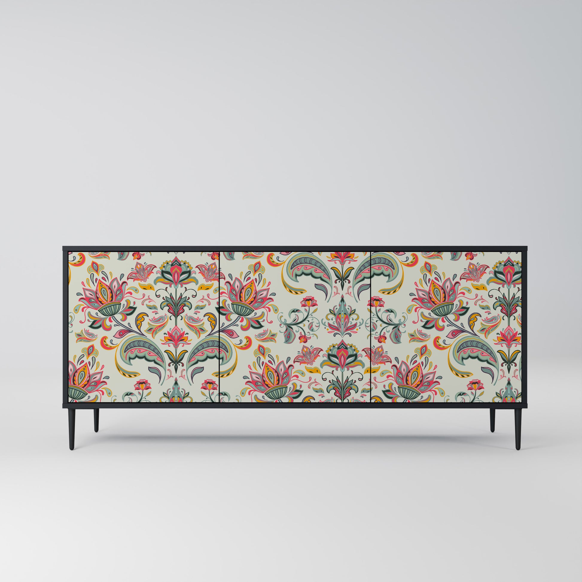 ORGANIC FOLKLORE 3-Door Sideboard in Black Finish