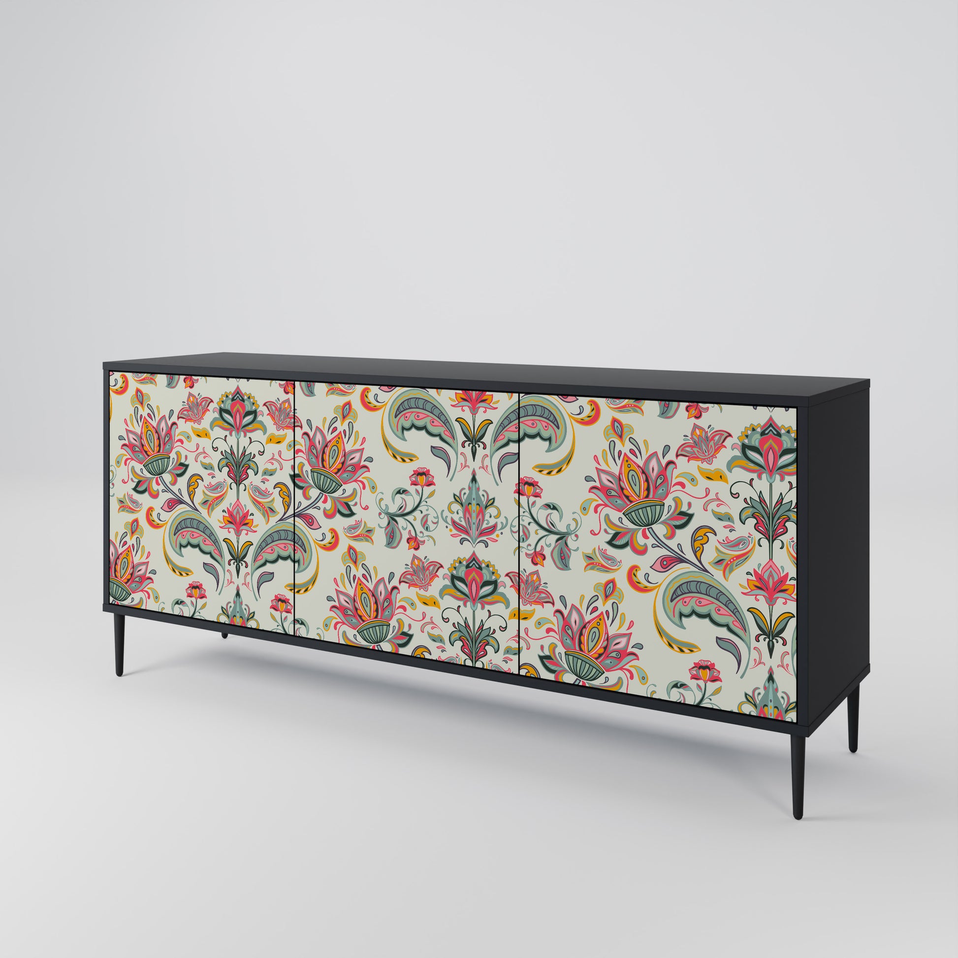 ORGANIC FOLKLORE 3-Door Sideboard in Black Finish