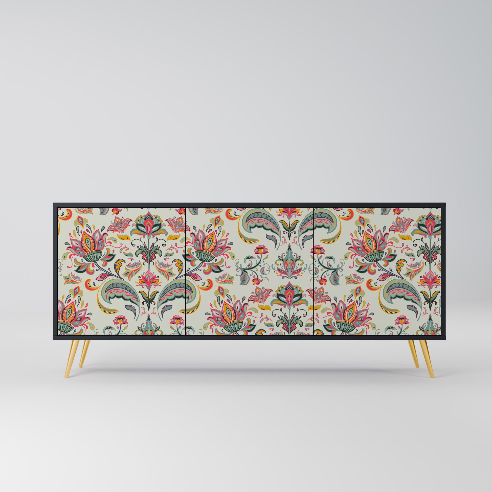 ORGANIC FOLKLORE 3-Door Sideboard in Black Finish