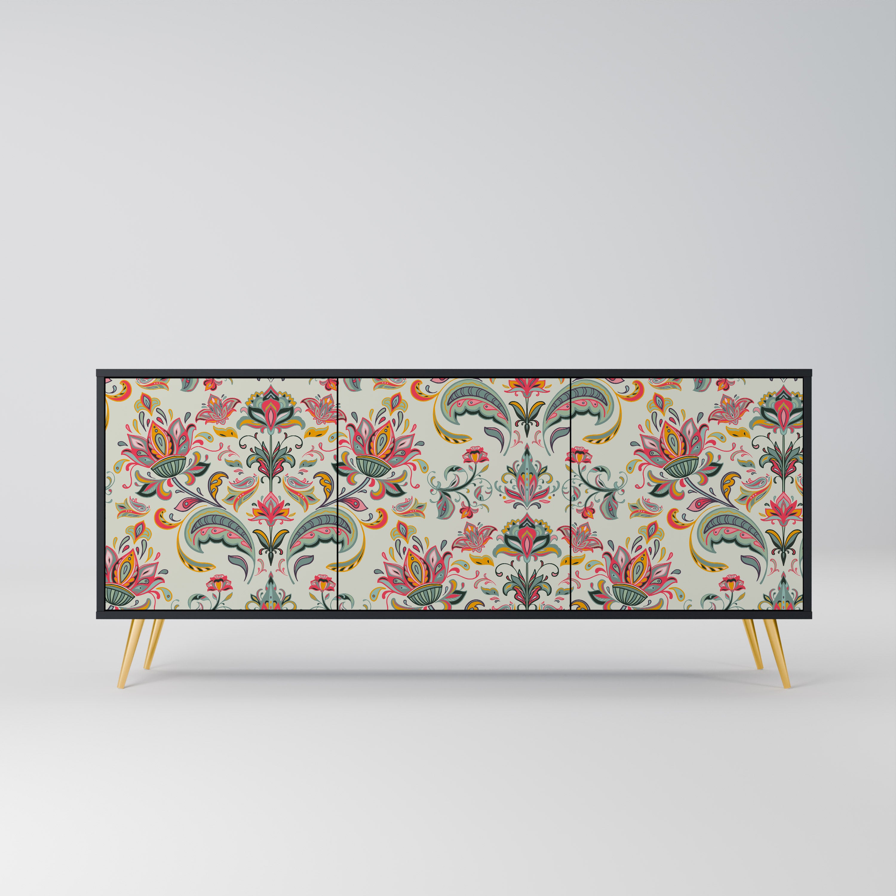 ORGANIC FOLKLORE 3-Door Sideboard in Black Finish