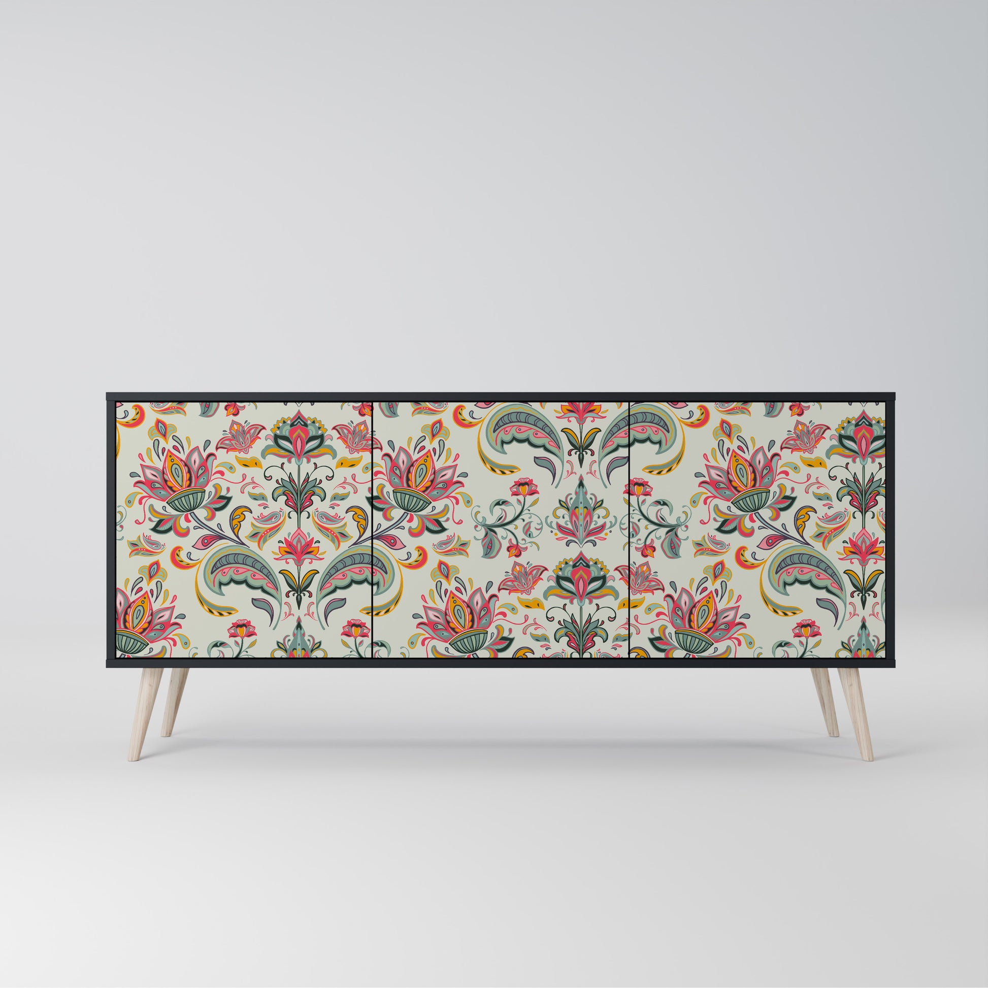 ORGANIC FOLKLORE 3-Door Sideboard in Black Finish