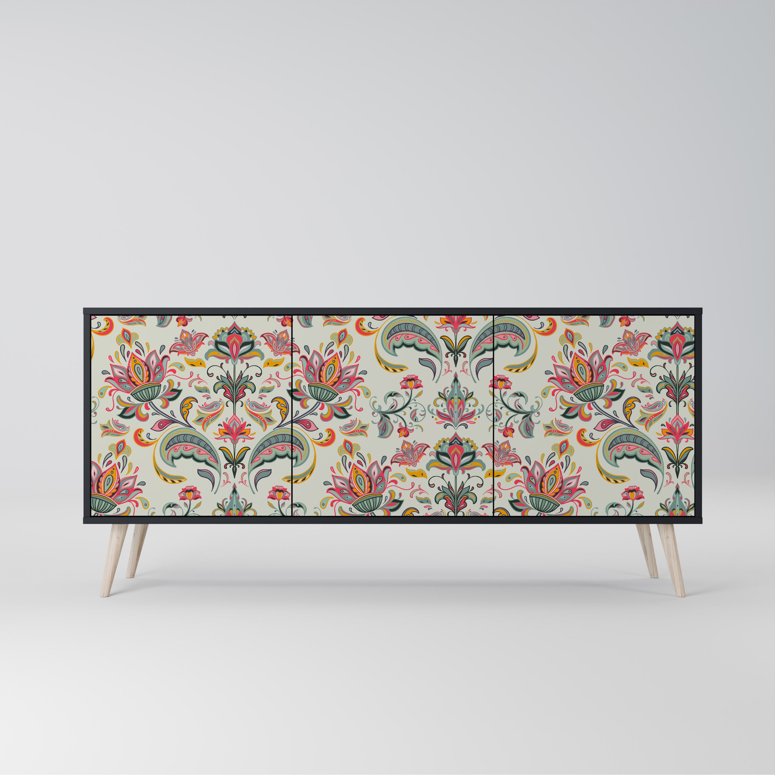 ORGANIC FOLKLORE 3-Door Sideboard in Black Finish