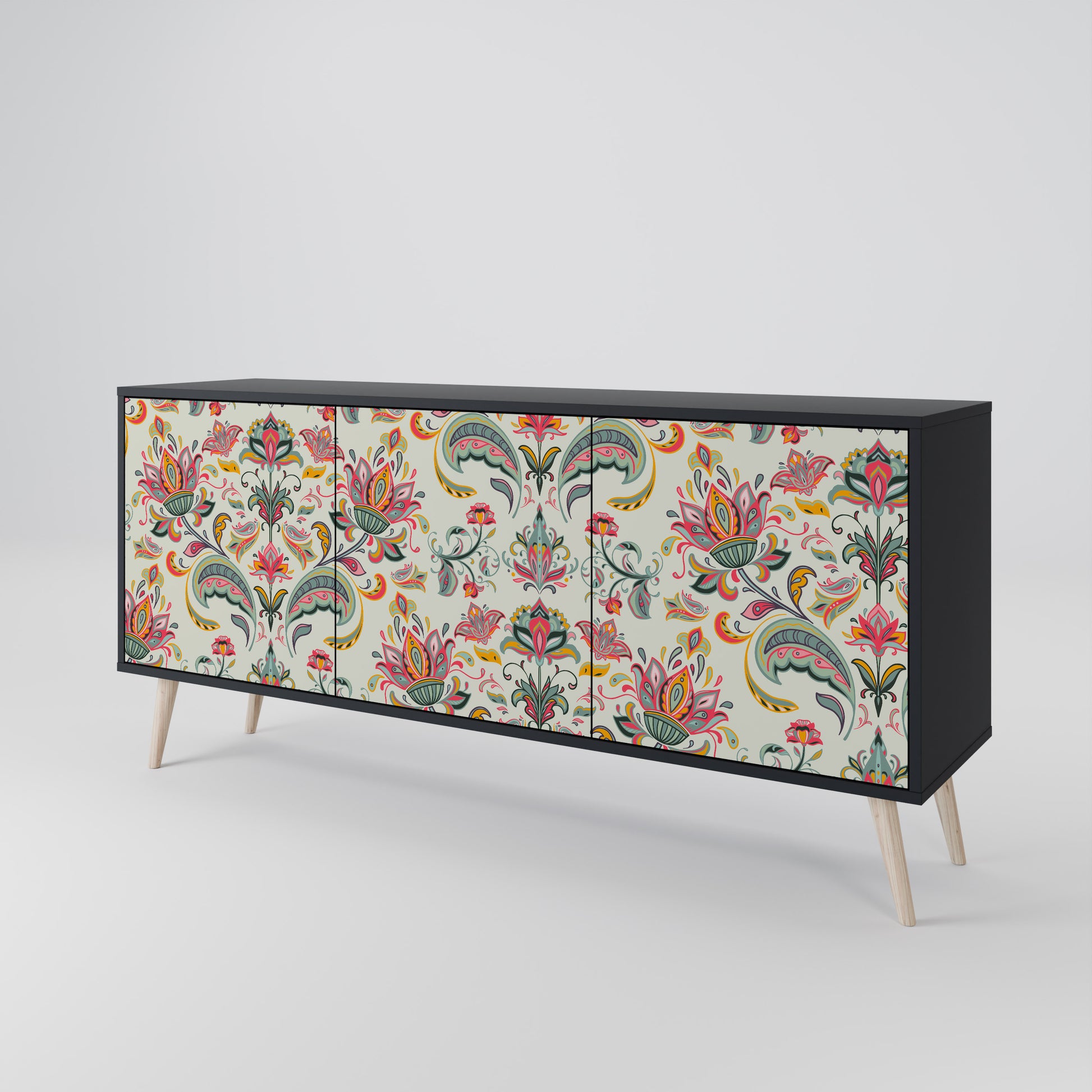 ORGANIC FOLKLORE 3-Door Sideboard in Black Finish