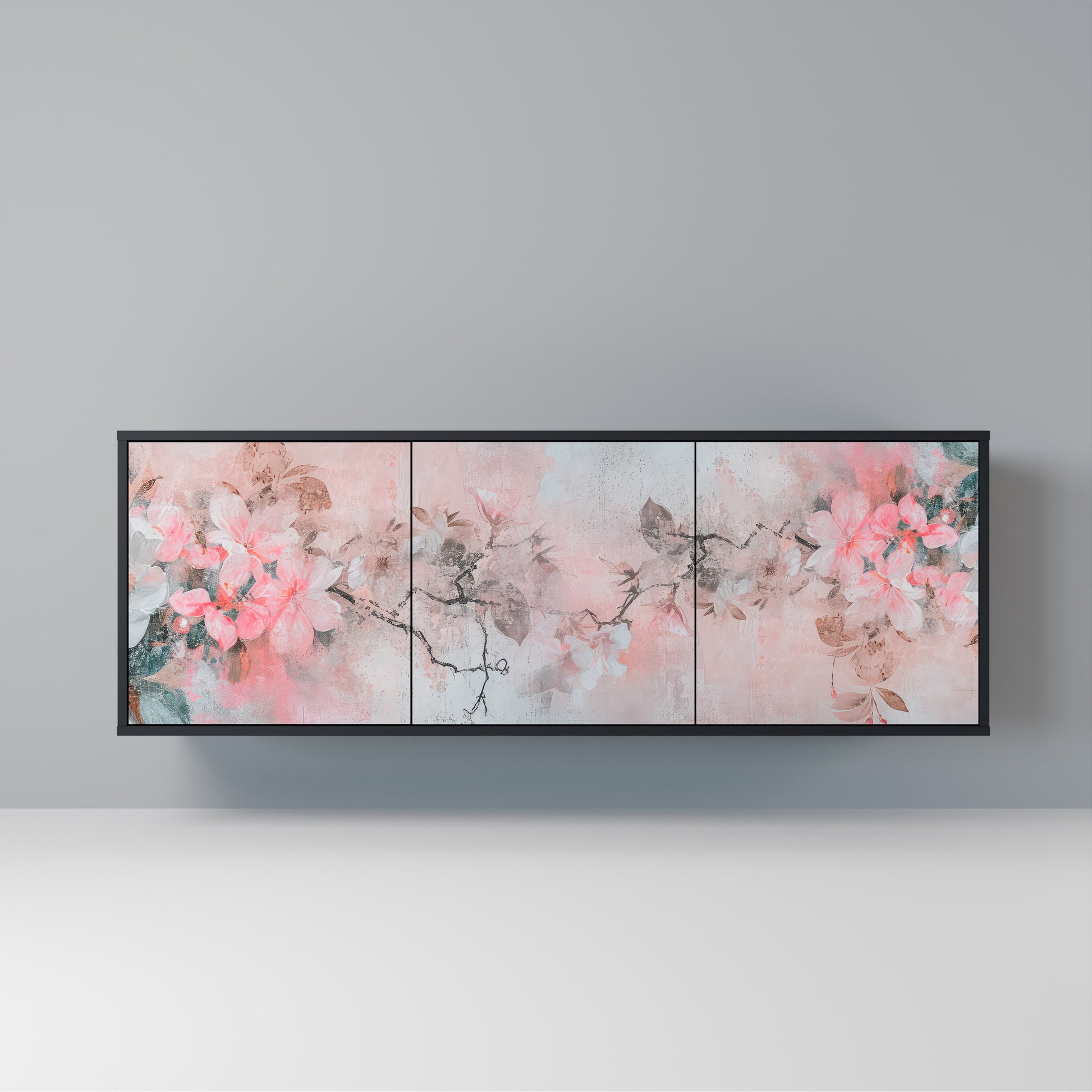 CHERRY BLOSSOM 3-Door Sideboard in Black Finish
