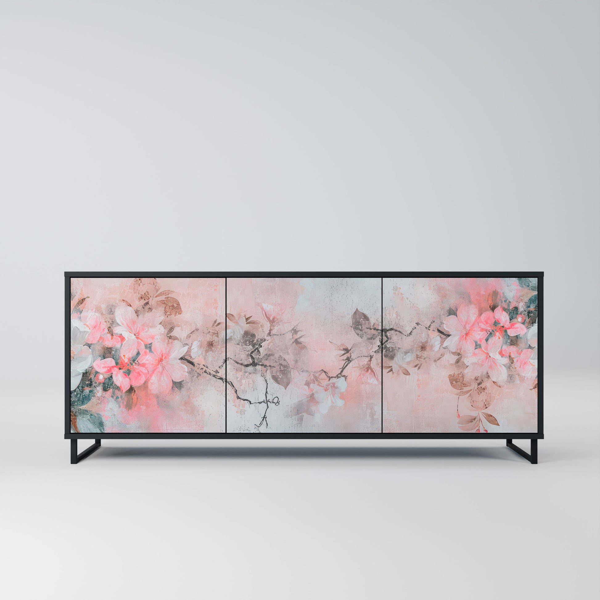 CHERRY BLOSSOM 3-Door Sideboard in Black Finish