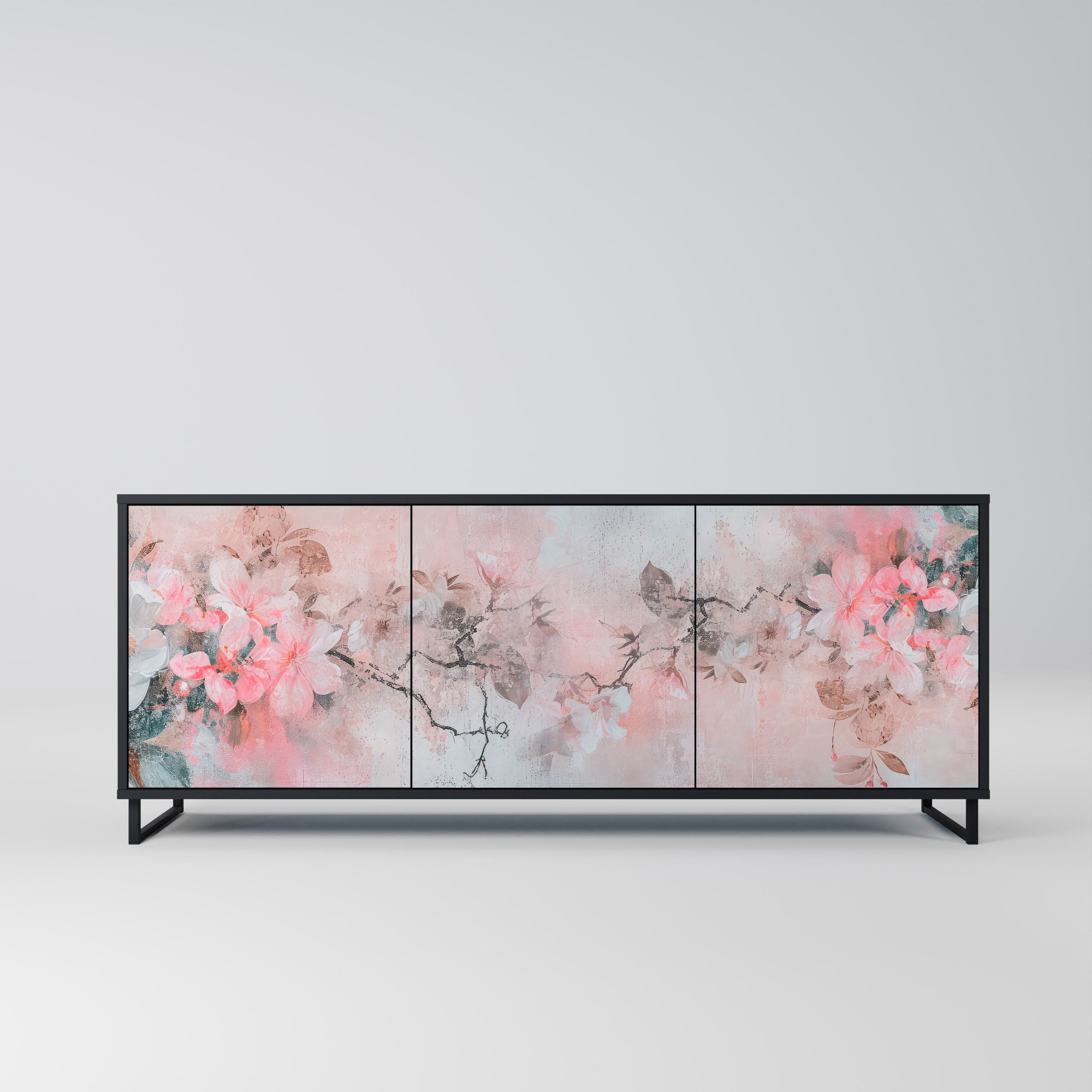 CHERRY BLOSSOM 3-Door Sideboard in Black Finish