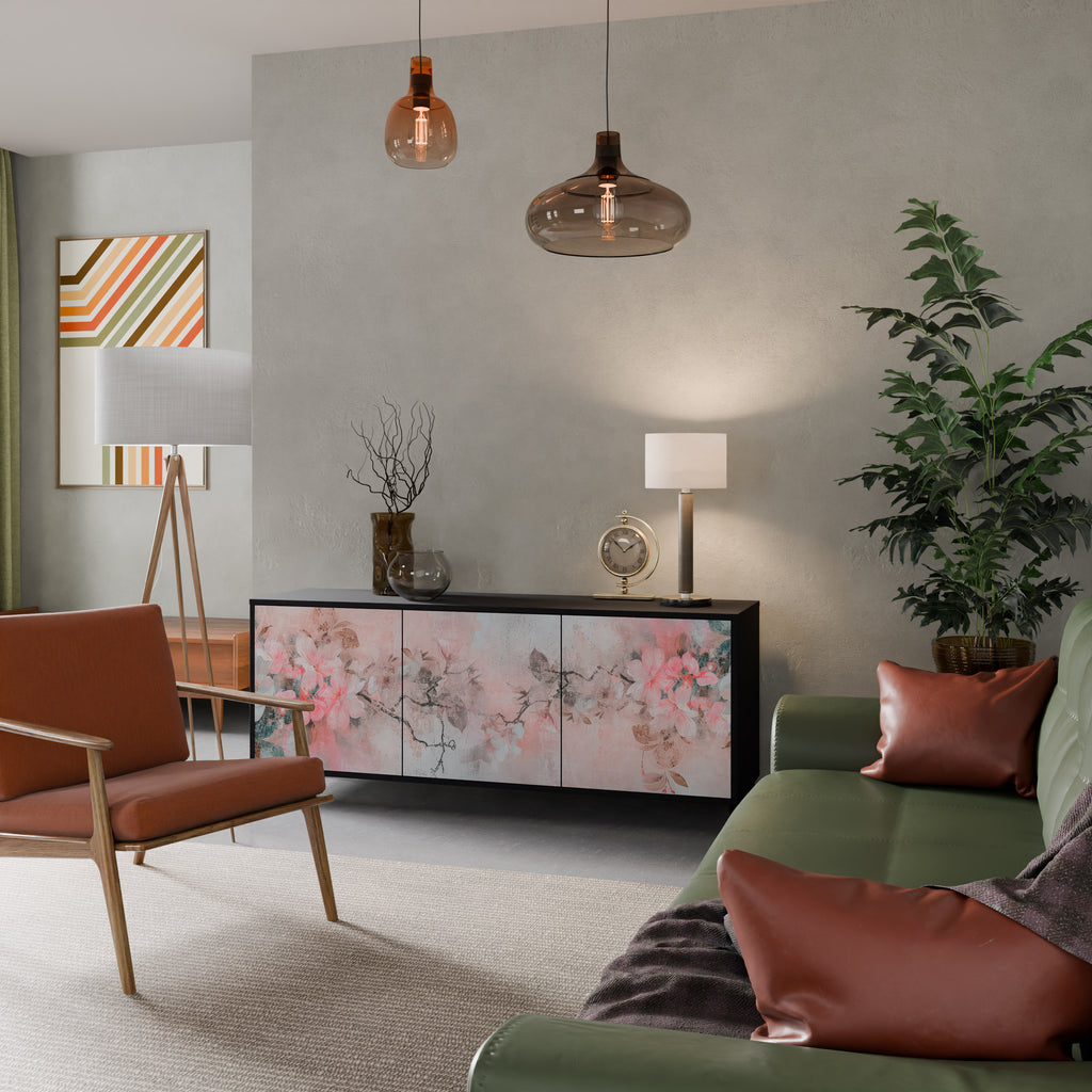 CHERRY BLOSSOM 3-Door Sideboard in Black Finish
