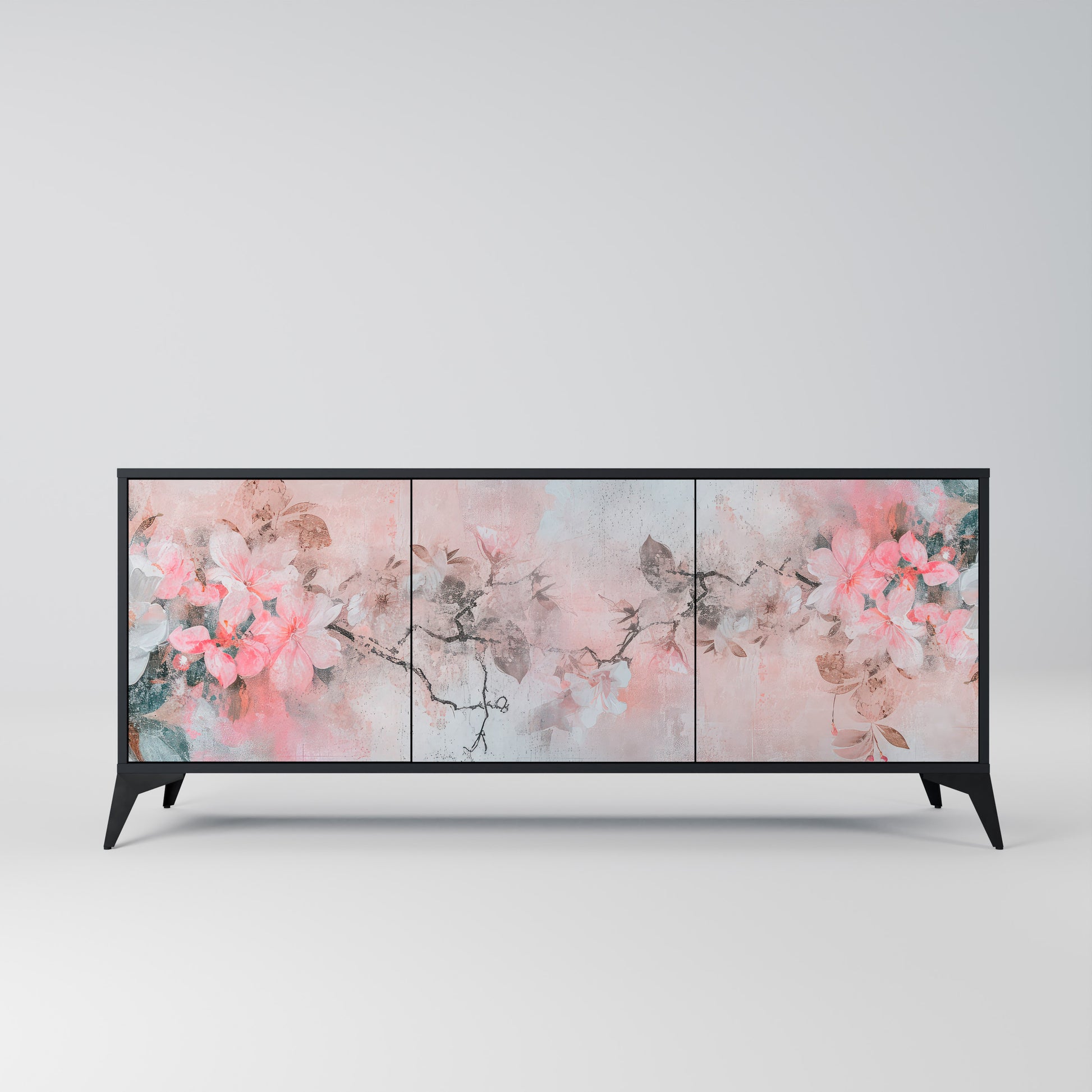 CHERRY BLOSSOM 3-Door Sideboard in Black Finish