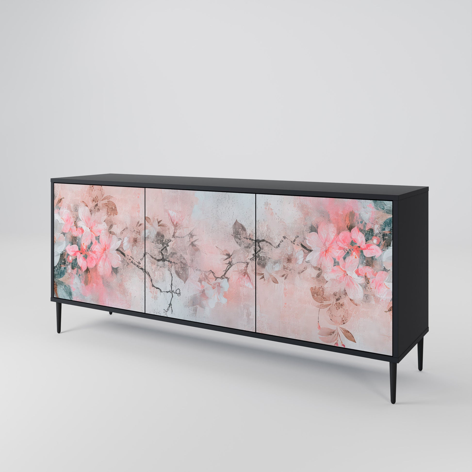 CHERRY BLOSSOM 3-Door Sideboard in Black Finish