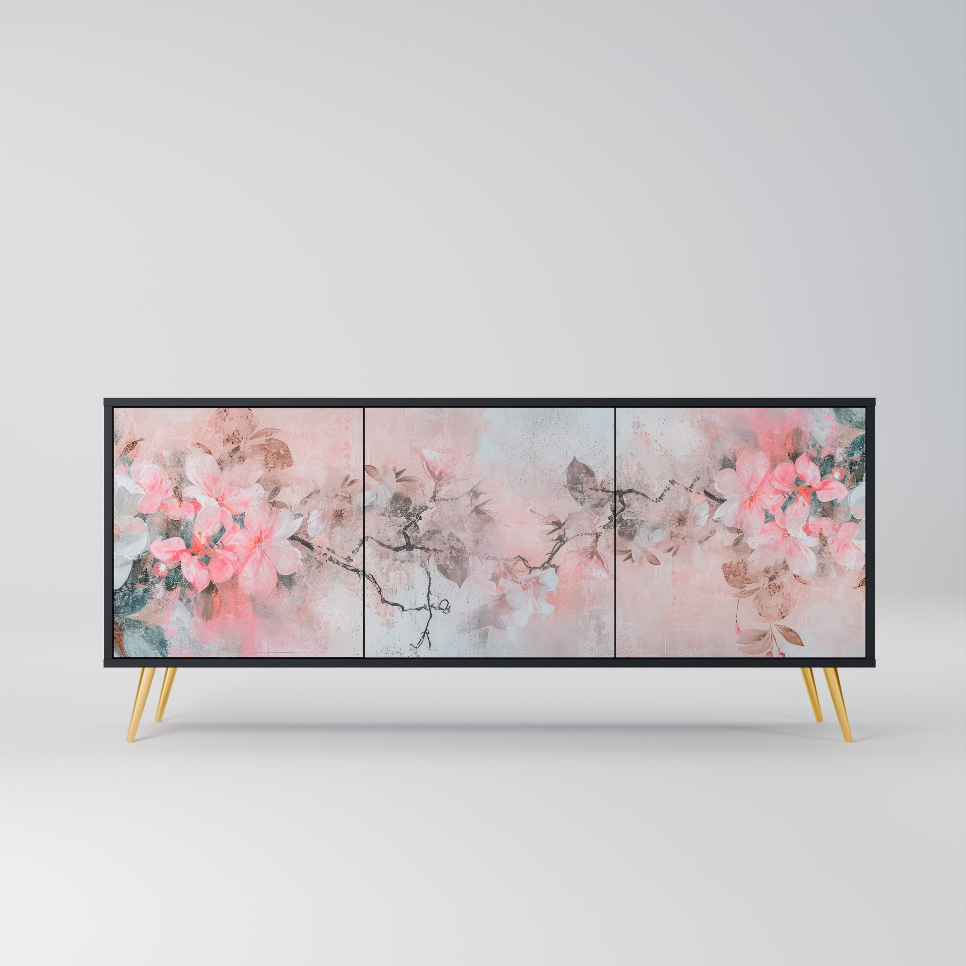 CHERRY BLOSSOM 3-Door Sideboard in Black Finish