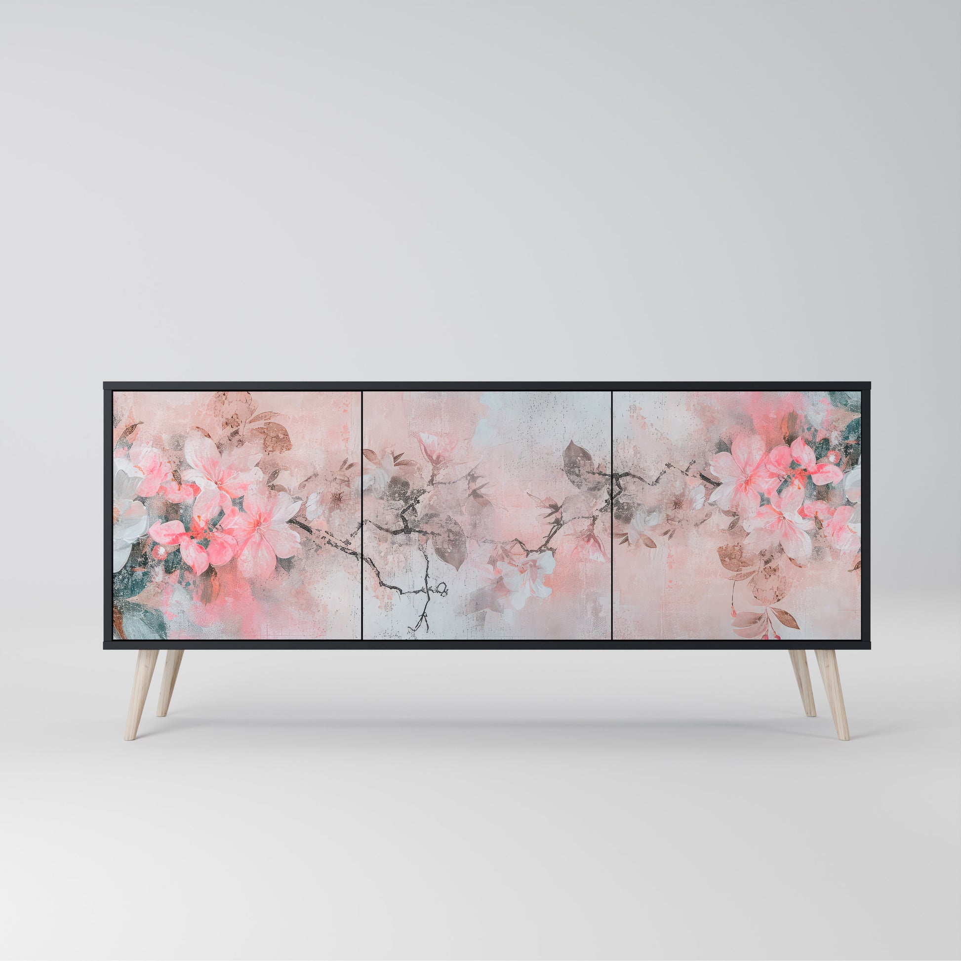 CHERRY BLOSSOM 3-Door Sideboard in Black Finish