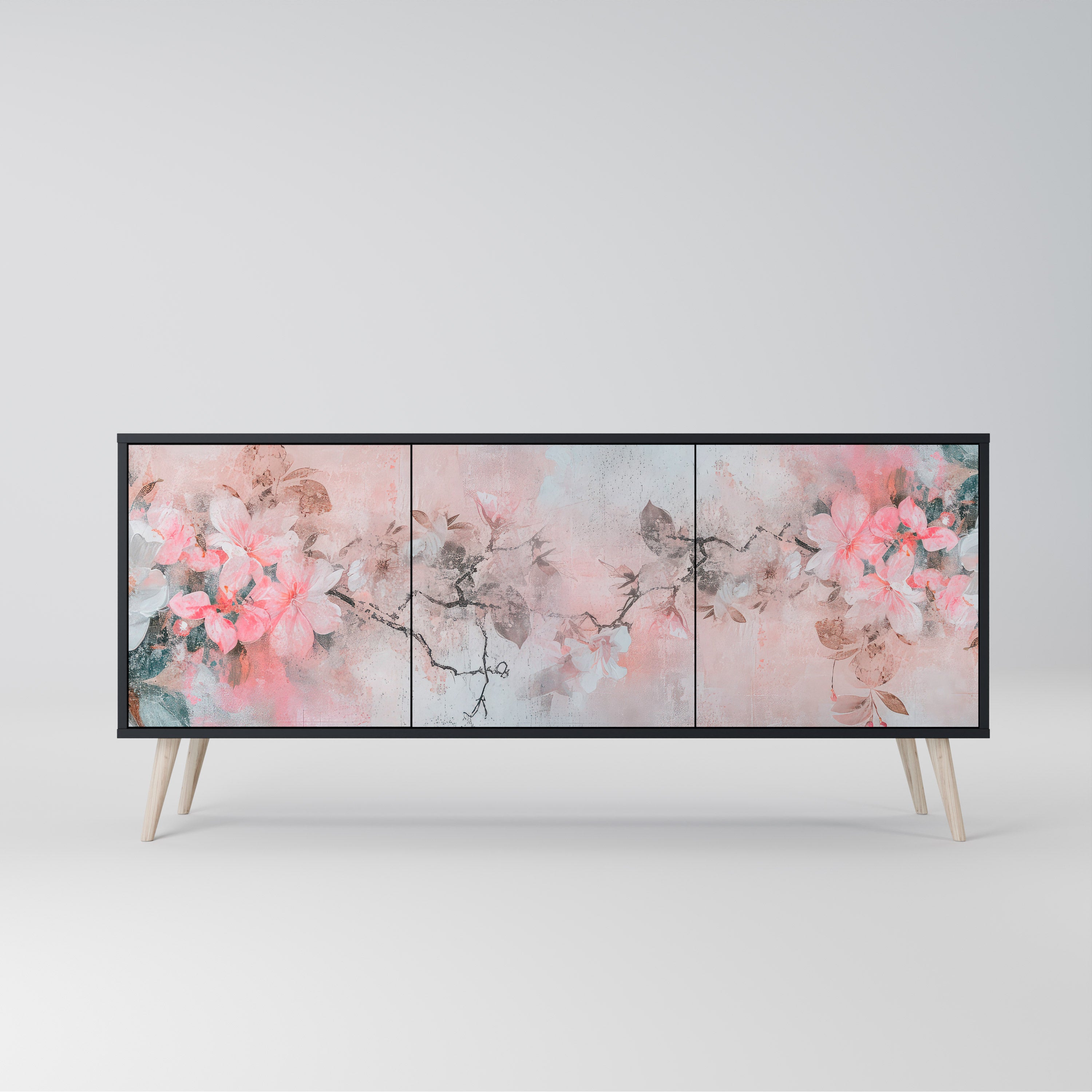 CHERRY BLOSSOM 3-Door Sideboard in Black Finish