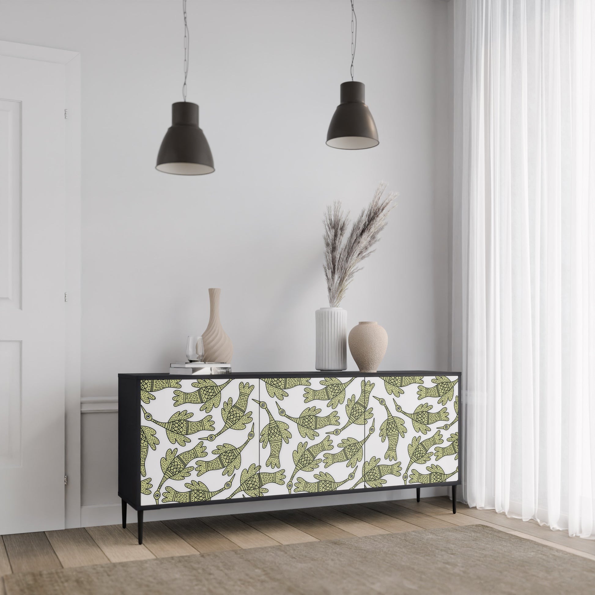 SEEDLING SONGBIRD 3-Door Sideboard in Black Finish