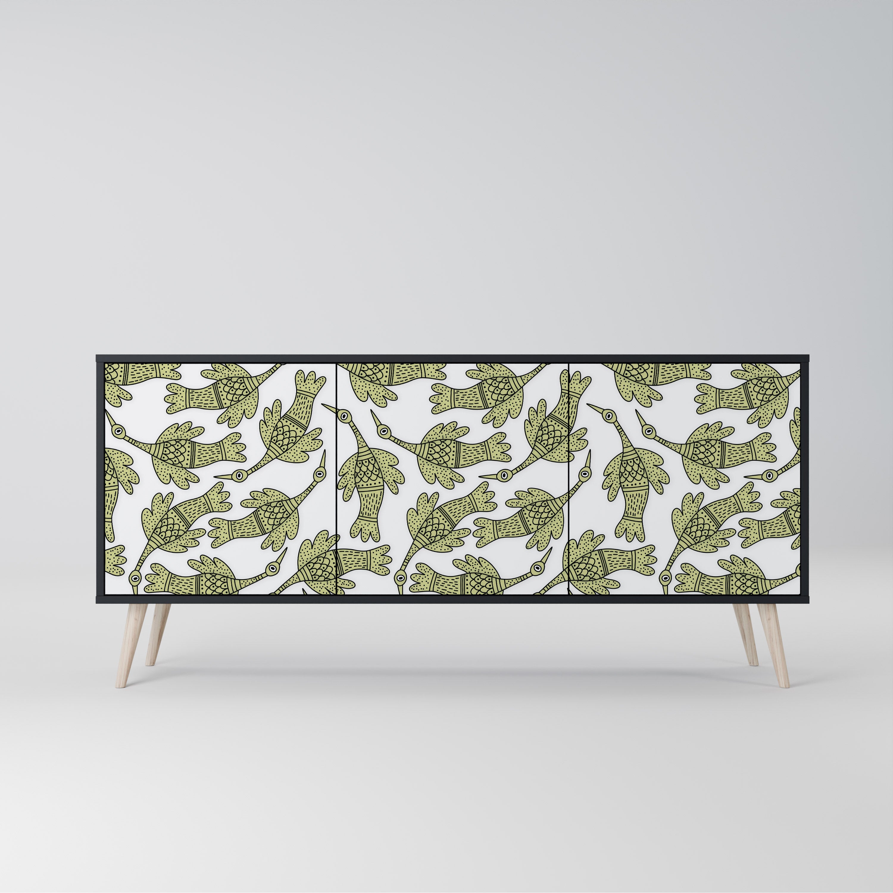 SEEDLING SONGBIRD 3-Door Sideboard in Black Finish