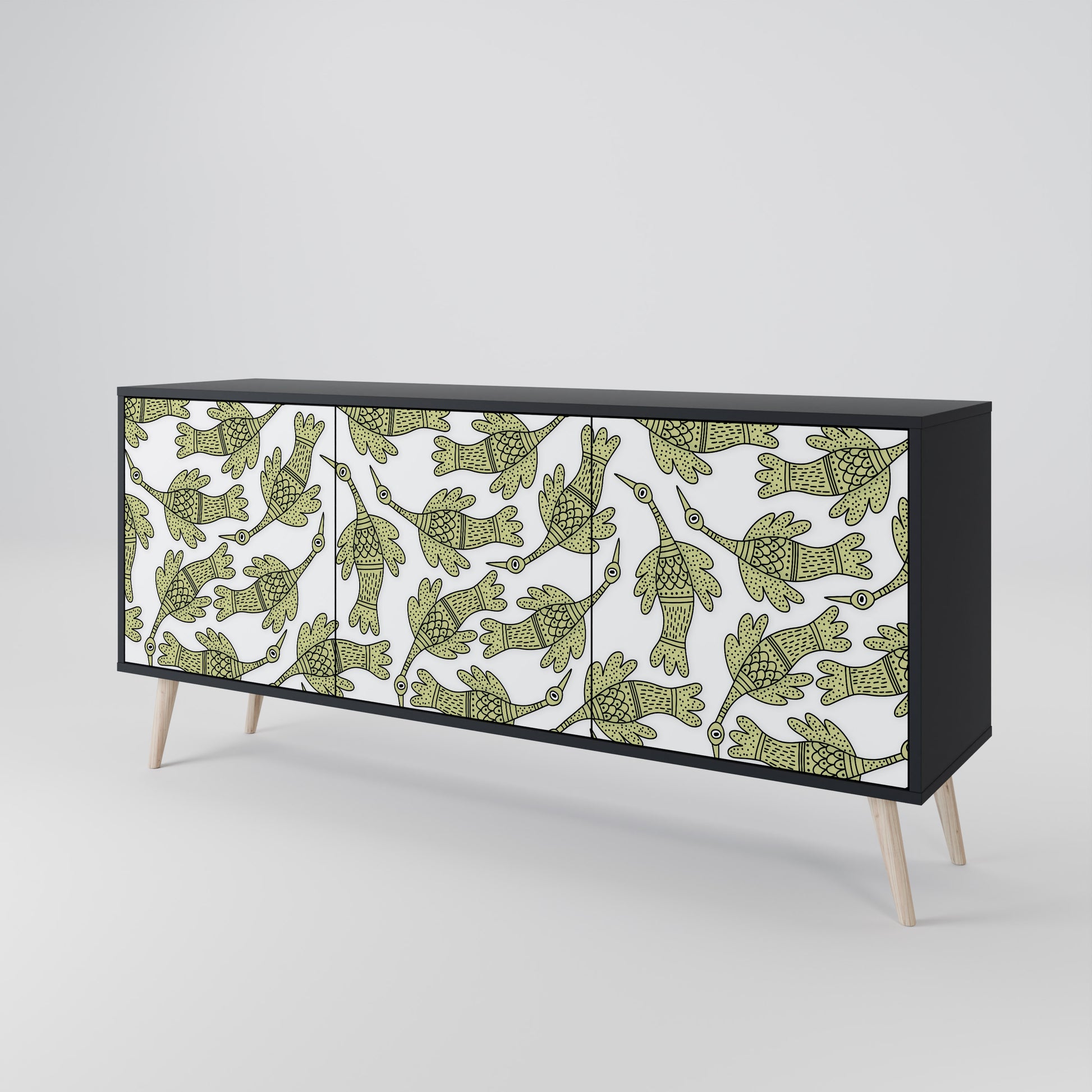 SEEDLING SONGBIRD 3-Door Sideboard in Black Finish
