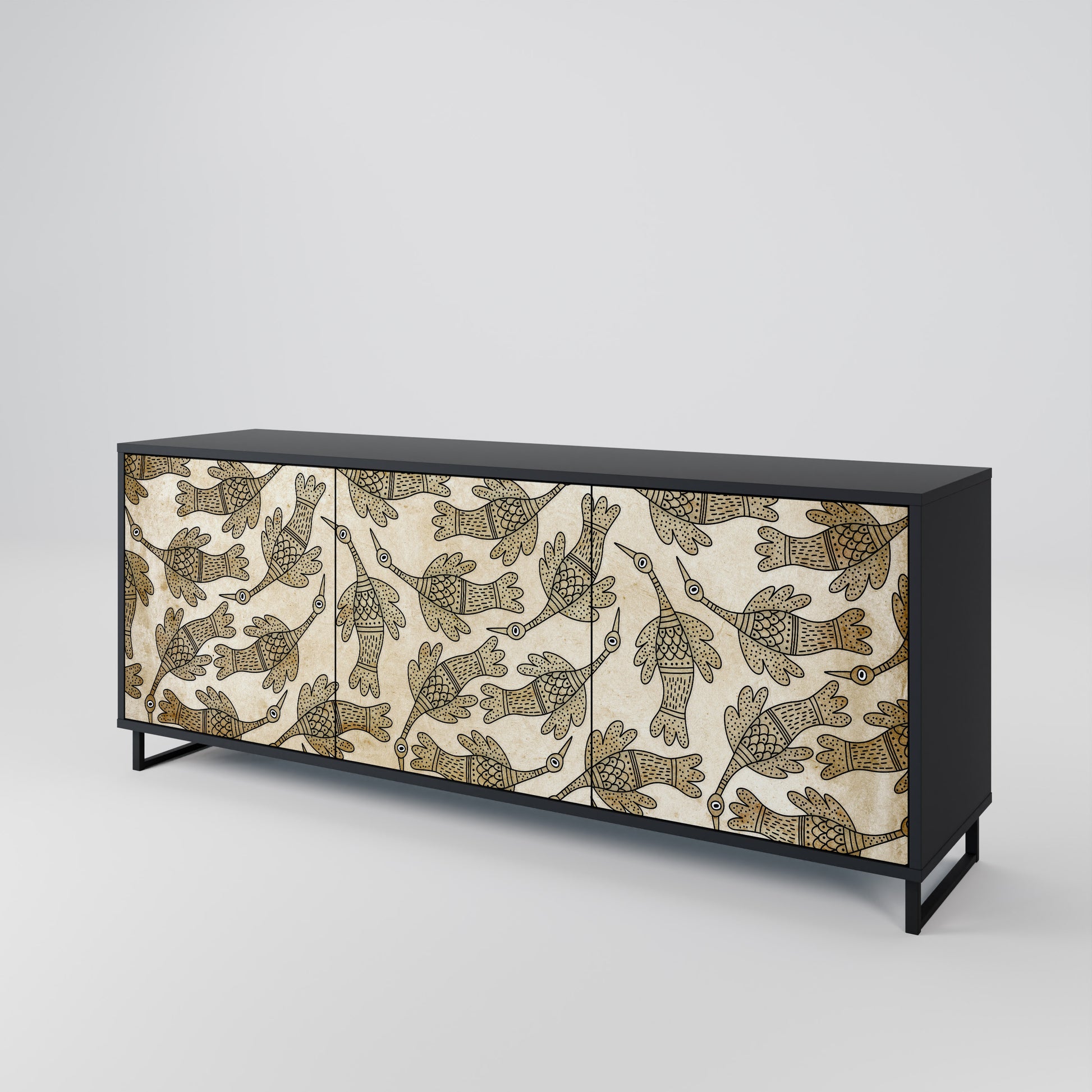 ALMONDINE SONGBIRD 3-Door Sideboard in Black Finish